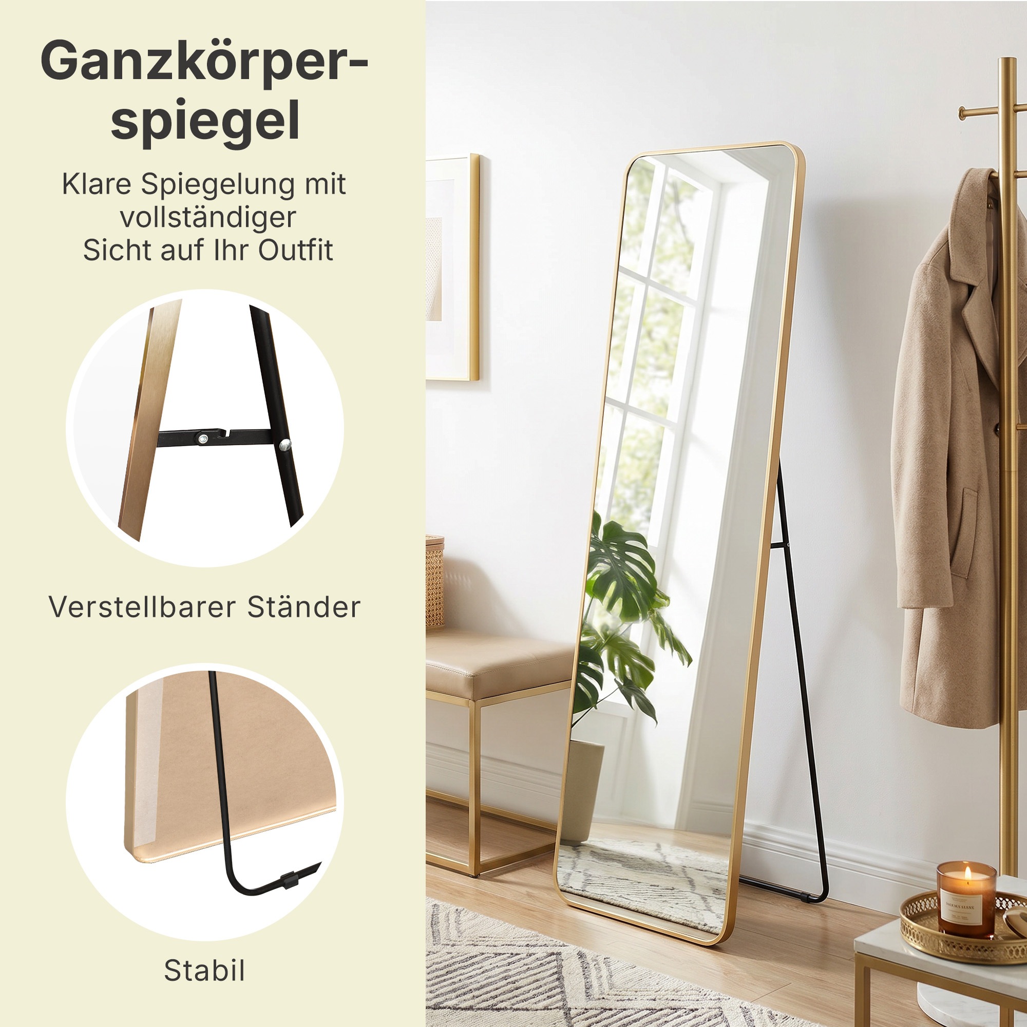 OTTO home Spiegel »Standspiegel Addrik, wahlweise in 2 Größen 150x40cm oder 160x50cm« Ganzkörperspiegel mit Sicherheitsglas, in verschiedenen Farben