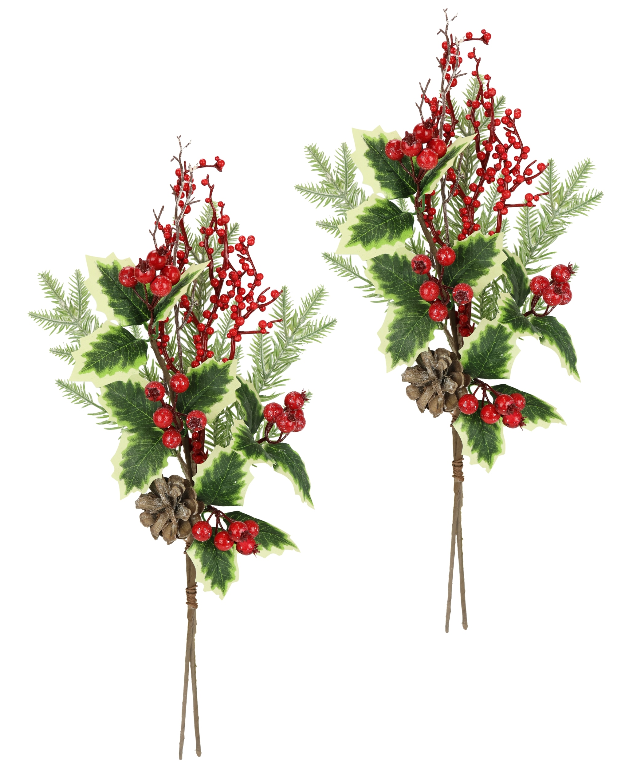 I.GE.A. Kunstzweig »Künstlicher Zweig Zapfen/Beeren/Tanne/Ilex«, 2er Set Dekozweig Zweig Deko für Girlande Kranz Weihnachtsdeko