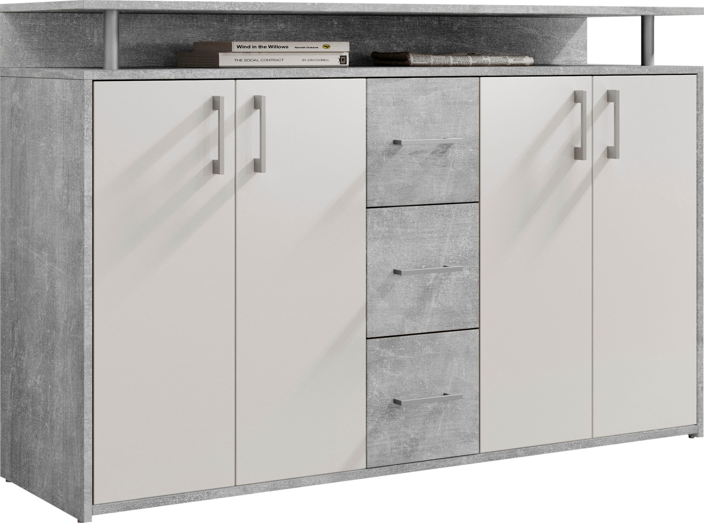 HBZ Sideboard »Drivno Sideboard, B/H/T 139x90x34 cm«, Breite 139cm, Kugelauszug, Einlegeböden verstellbar, 3 Schubkästen