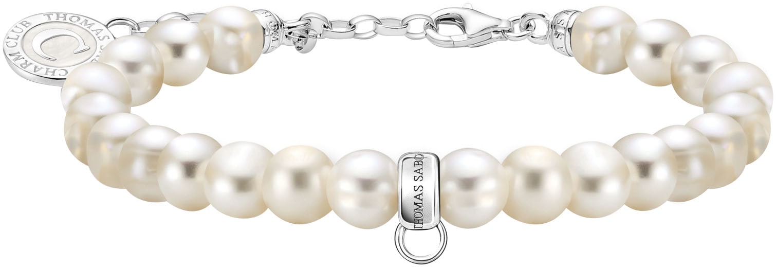 THOMAS SABO Charm-Armband »mit weißen, ovalen Perlen, A2142-158-14-L19v«, mit Süßwasserzuchtperle