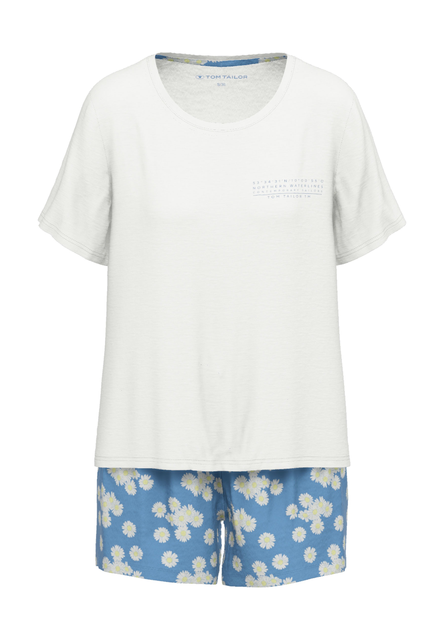 TOM TAILOR Shorty »Positivism«, (2 tlg.), mit Print, Kurzarm, Rundhalsausschnitt, kurze Hose, Baumwollmix