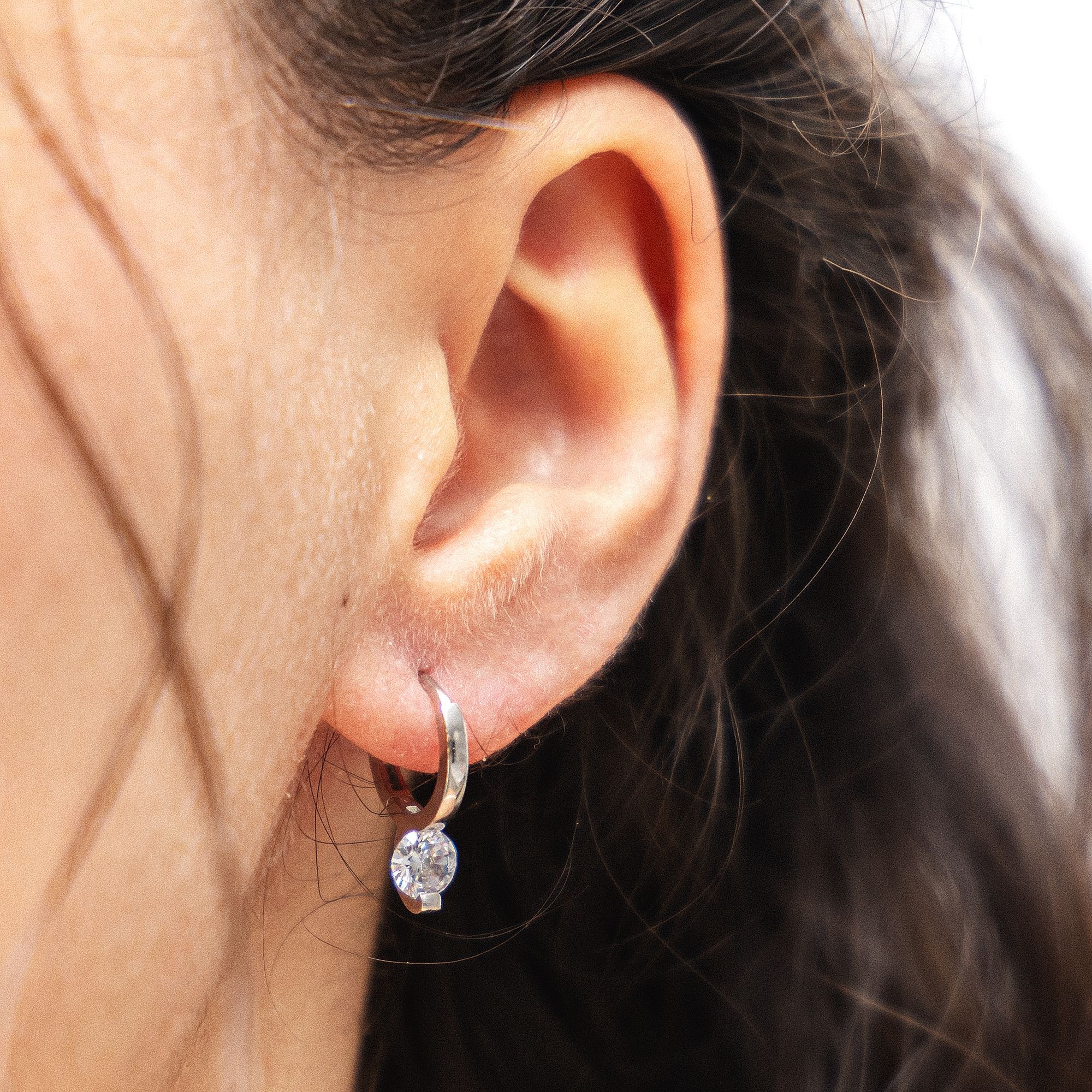 dKeniz Paar Creolen »925/- Sterling Silber Solitär«