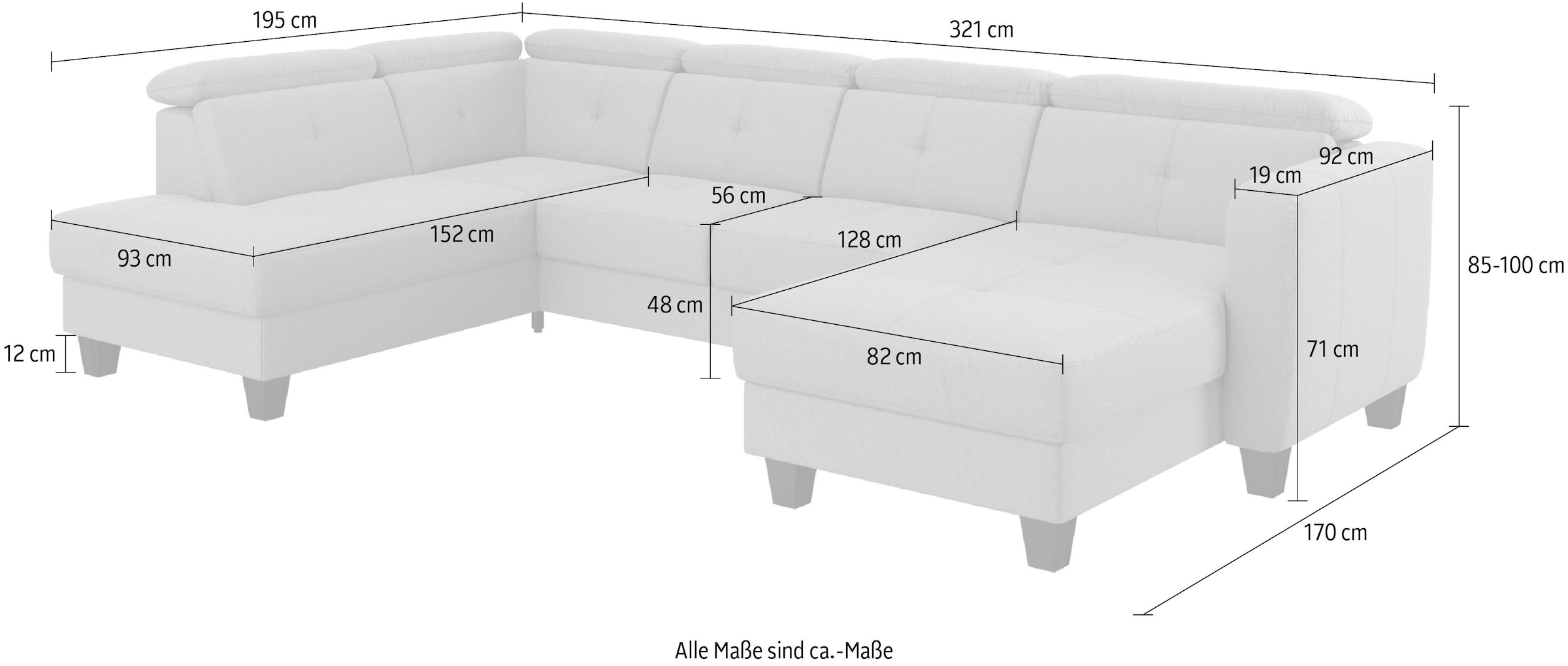 sit&more Wohnlandschaft »Belluci U-Form«, Kopfteilverstellung und Federkern, wahlweise mit Bettfunktion