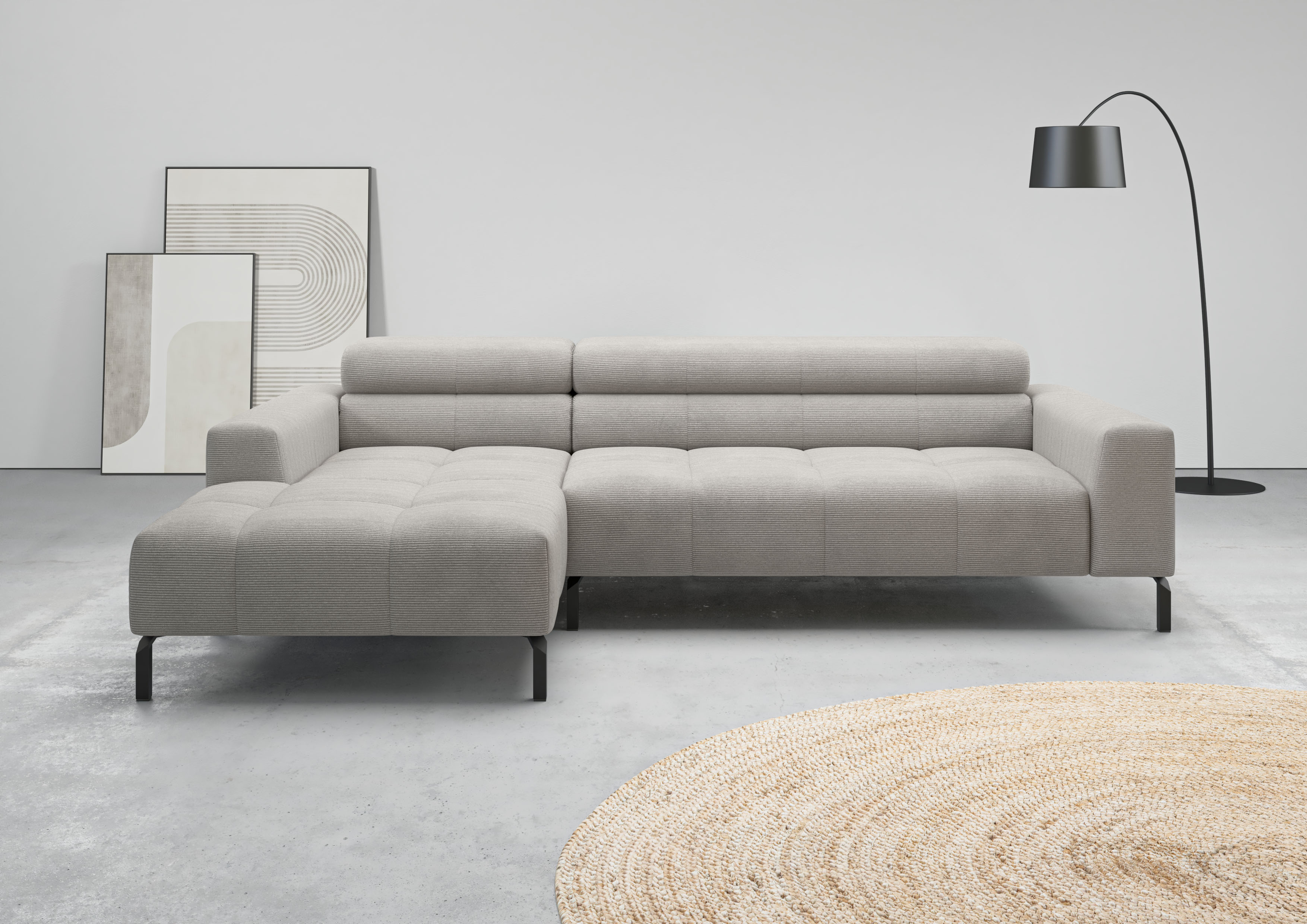 Home affaire Ecksofa "Claya, 258 cm breit, L-Form, Kopfteilverstellung" Moderne Steppung, weicher Polsteraufbau & saugroboterfreundliche Höhe