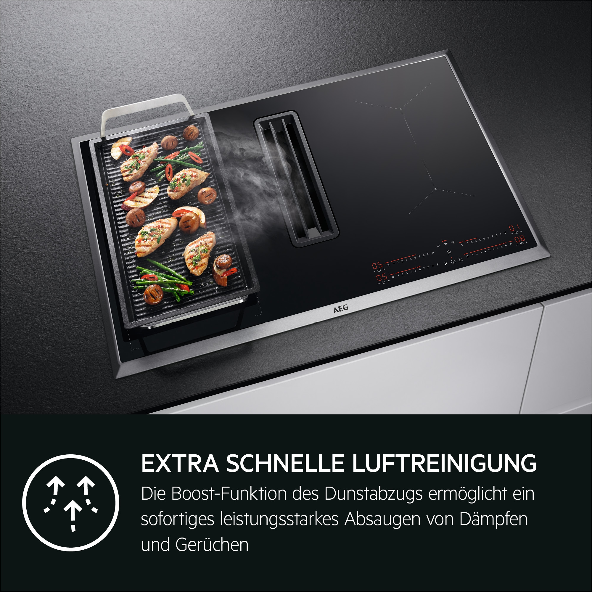 AEG Kochfeld mit Dunstabzug »COLI84COXB« vier Kochzonen mit unterschiedlichen Durchmessern, mit Timer-Funktion