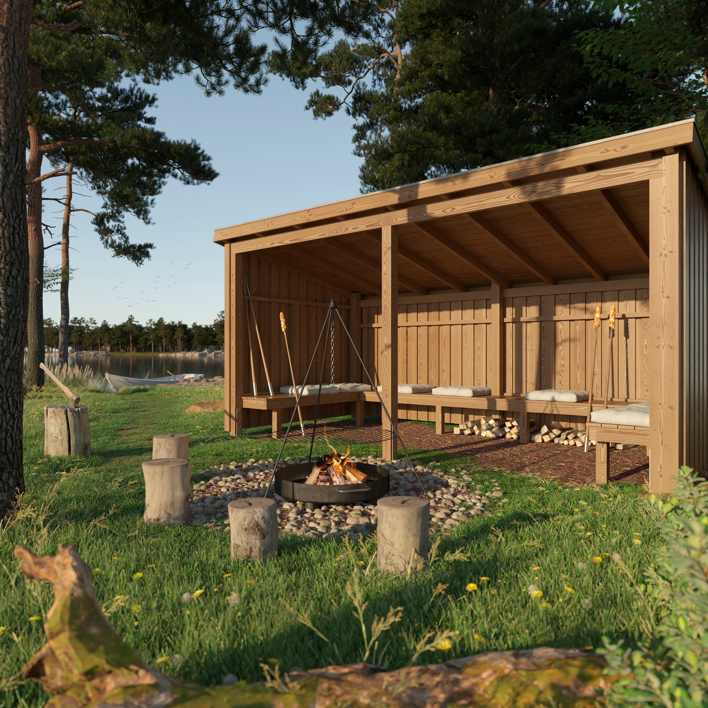 PLUS Gartenhaus "Nordic" Grillhütte 9,5 m², inkl. Dachpappe/Aluleisten/H-Fü günstig online kaufen