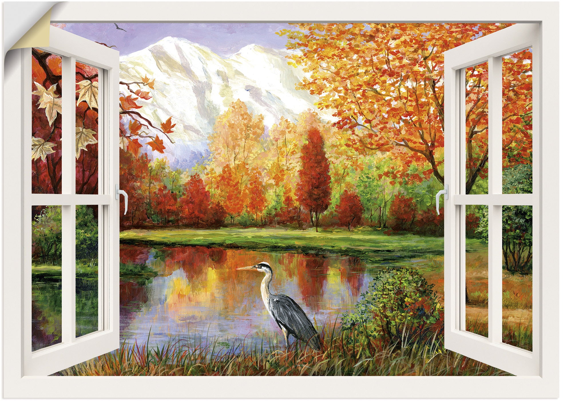 Wandbild »Herbst am See«, Fensterblick, (1 St.), als Leinwandbild, Wandaufkleber in...