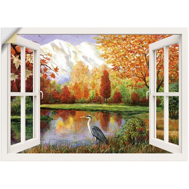 Artland Wandbild »Herbst am See«, Fensterblick, (1 St.), als Leinwandbild,  Wandaufkleber oder Poster in versch. Größen bestellen | BAUR