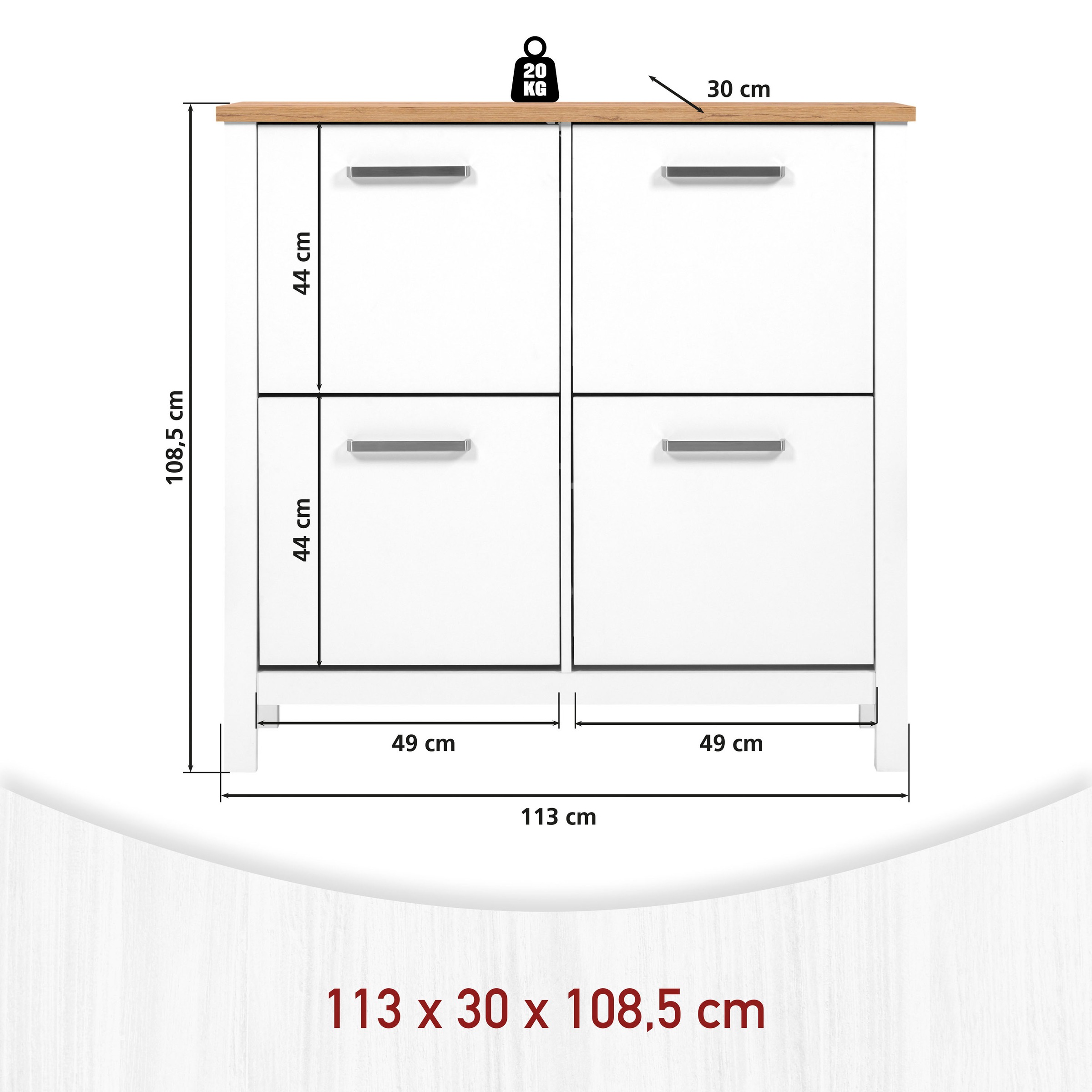 Inter Link Schuhkipper »Enoli, Weiss/Artisan Eiche Nachbildung, Softclose, 16 paar Schuhe« 1 Stk. tlg. Schuhkommode im modernem Skandi Look, platzsparend, 113 x 30 x 109 cm