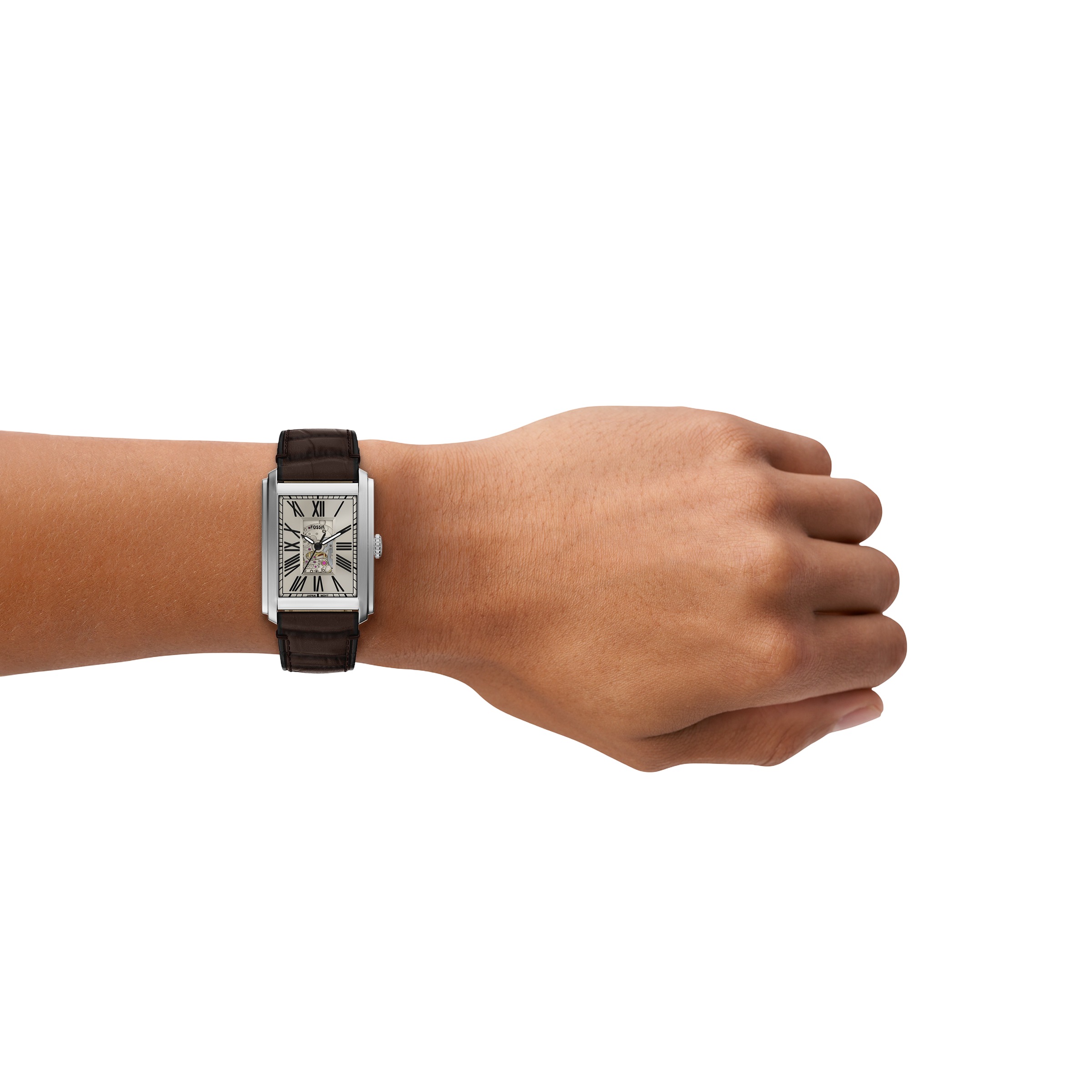 Automatikuhr FOSSIL "CARRAWAY", braun, silberfarben, Armbanduhren, Herren, Automatikuhr, Armbanduhr, Herrenuhr, Mechanische Uhr, Lederarmband, analog 4