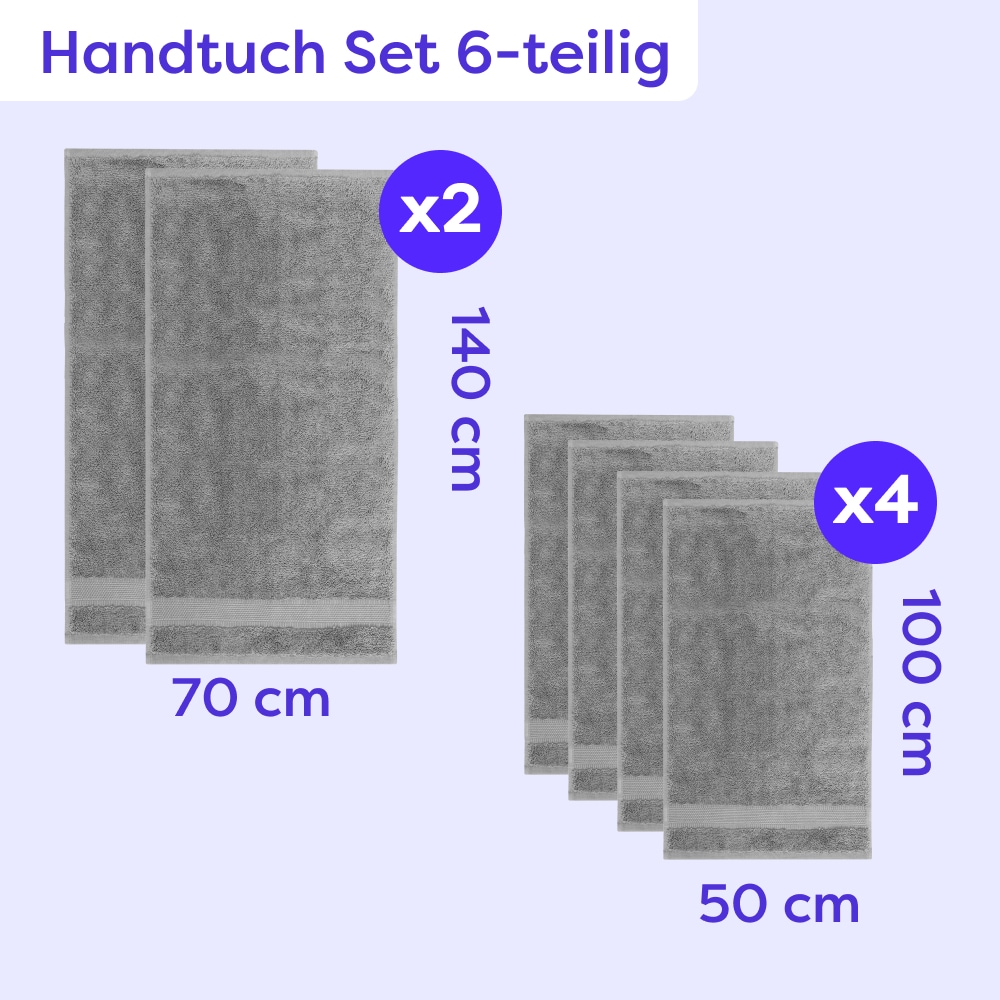 Wolkenfeld Handtuch Set »Premium Low-Twist Baumwolle 550 g/m² – 6-teiliges Bade-Set« 6 tlg. Frottier 2 Duschtücher 70×140 cm & 4 Handtücher 50×100 cm