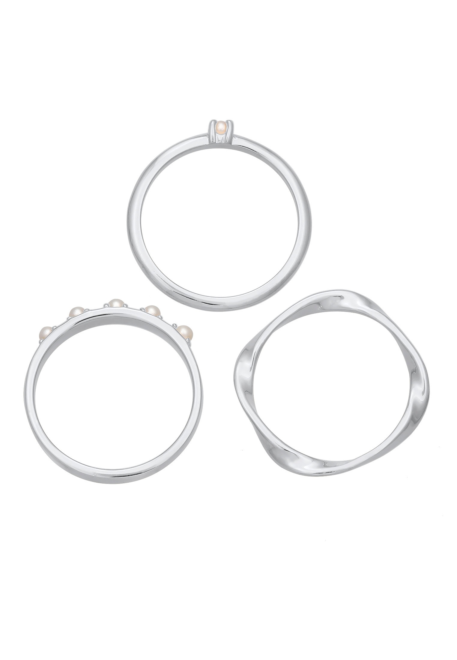 Elli Perlenring »Synthetische Perlen Stapelring Klassik 3er Set 925 Silber«