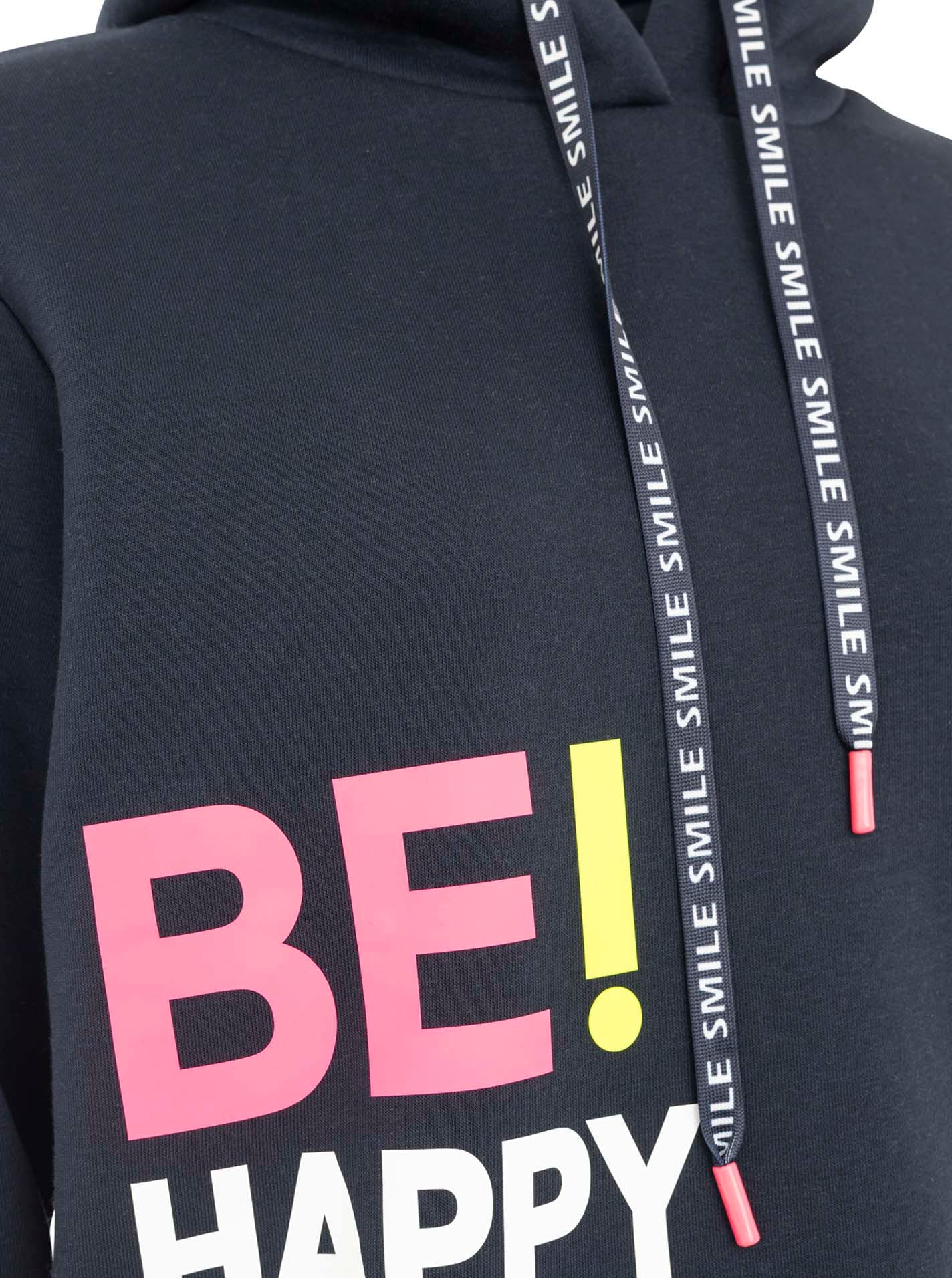 Zwillingsherz Hoodie »"Be Happy!"«, gestreifte Bündchen, Aufdruck auf Brust, Kapuze, Kängurutasche
