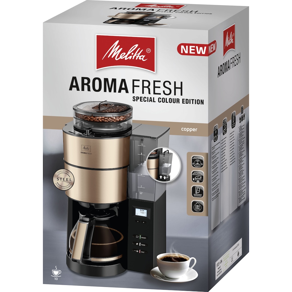 Melitta Kaffeemaschine mit Mahlwerk »AromaFresh Glas 1021-04«, 1,25 l Kaffeekanne, Papierfilter, 1x4