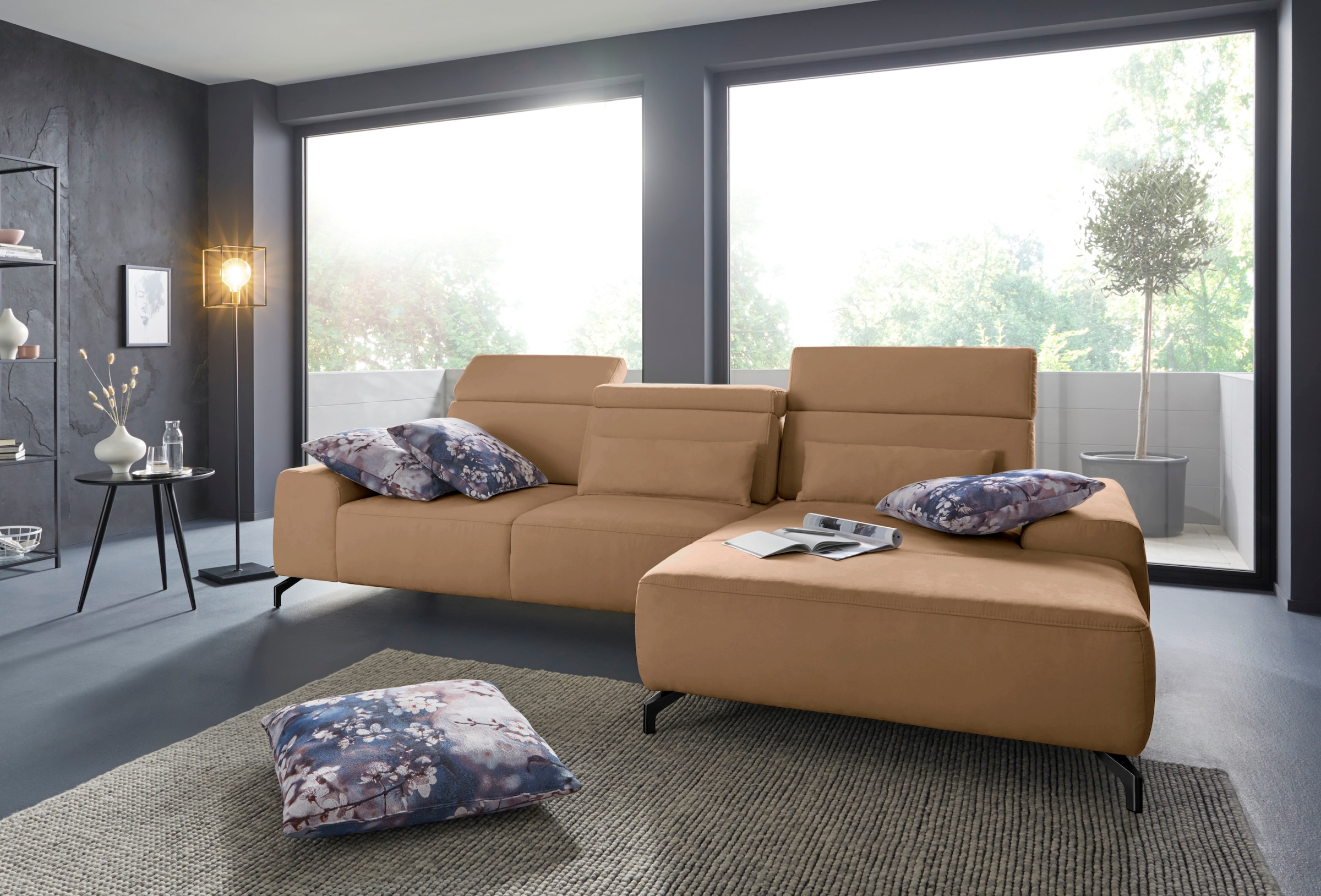 sit&more Ecksofa »Gizeh L-Form«, Fußhöhe 12 cm, inklusive Sitztiefenverstellung und Kopfteilverstellung