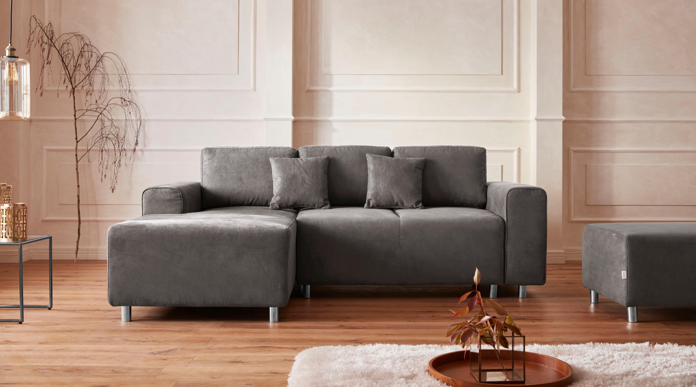 Home affaire Ecksofa »Györ«, L-Form, wahlweise mit Bettfunktion und Bettkasten incl. 2 Zierkissen