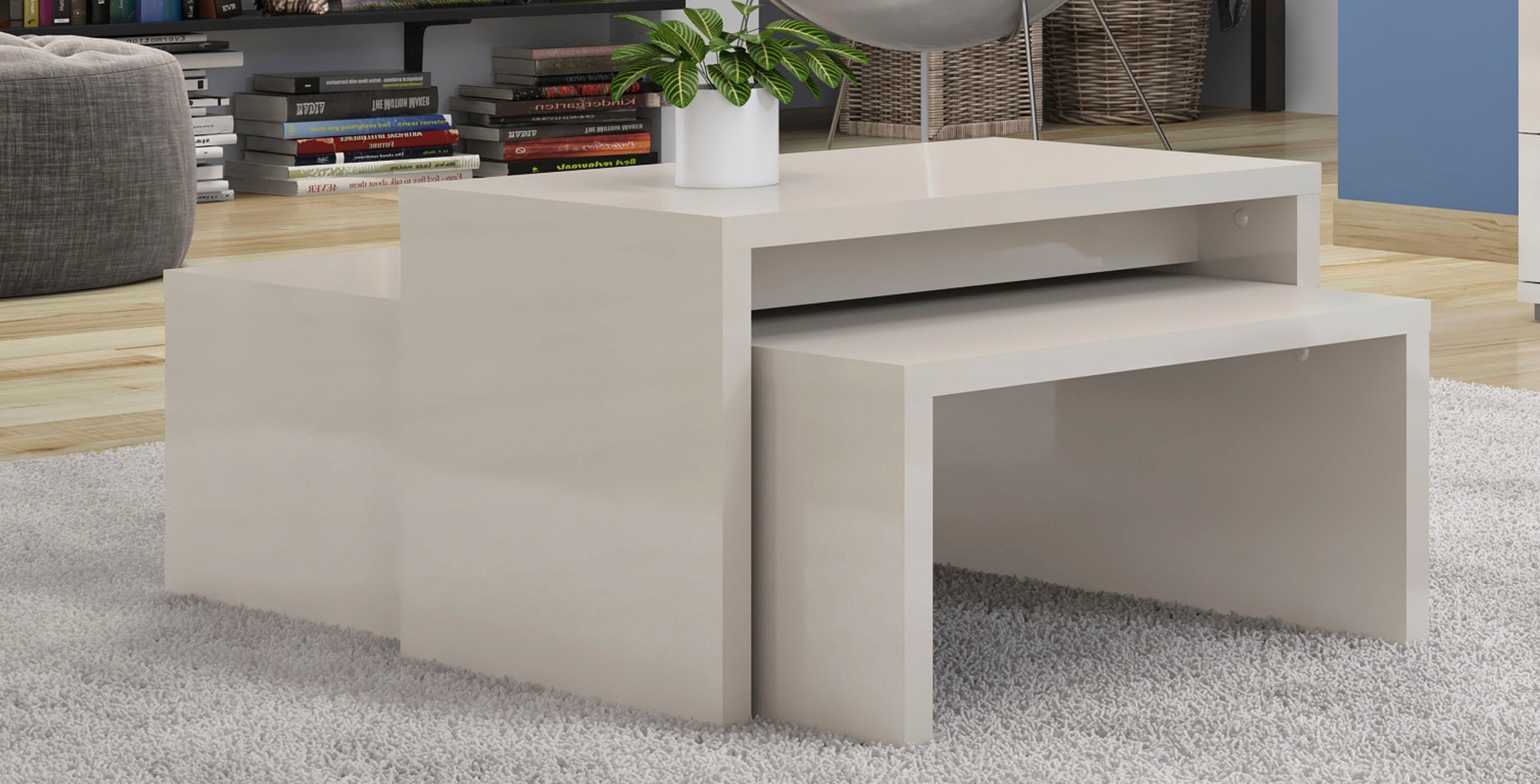 Couchtisch OTTO HOME "Piano", beige (beige hochglanz, beige hochglanz), B:102cm H:38cm T:67cm, Tische, Couchtisch, UV lackiert, 2-er Set 2