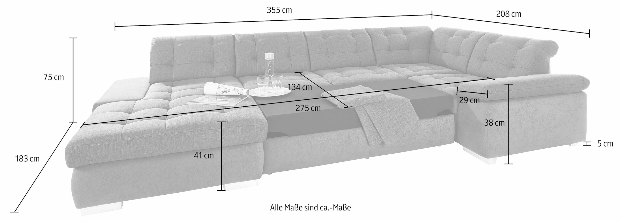 sit&more Wohnlandschaft »Ontario U-Form«, XXL, wahlweise mit Bettfunktion