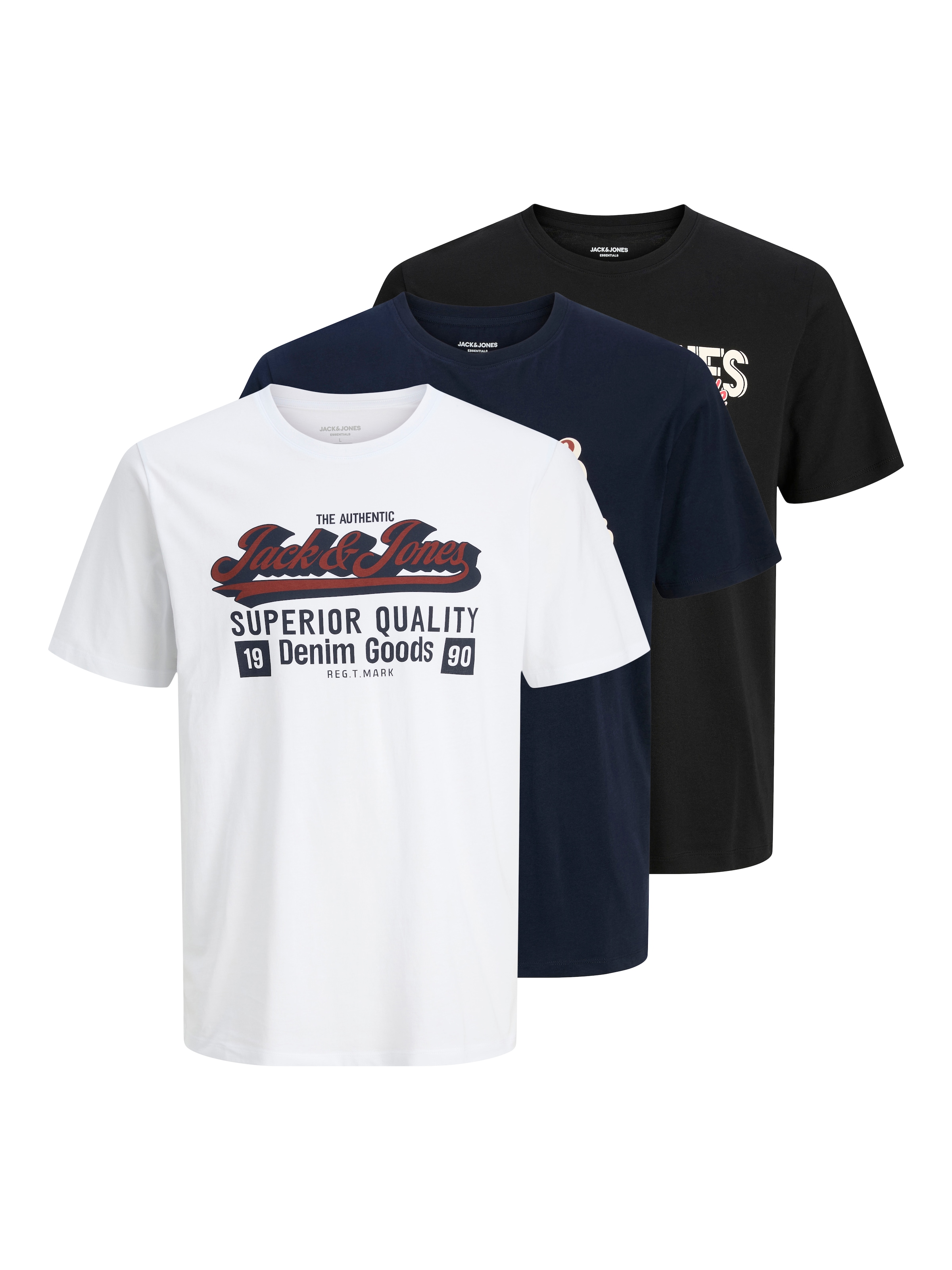 Jack & Jones Rundhalsshirt "JJELOGO TEE SS O-NECK 2 COL AW25 3PK MP" Packun günstig online kaufen