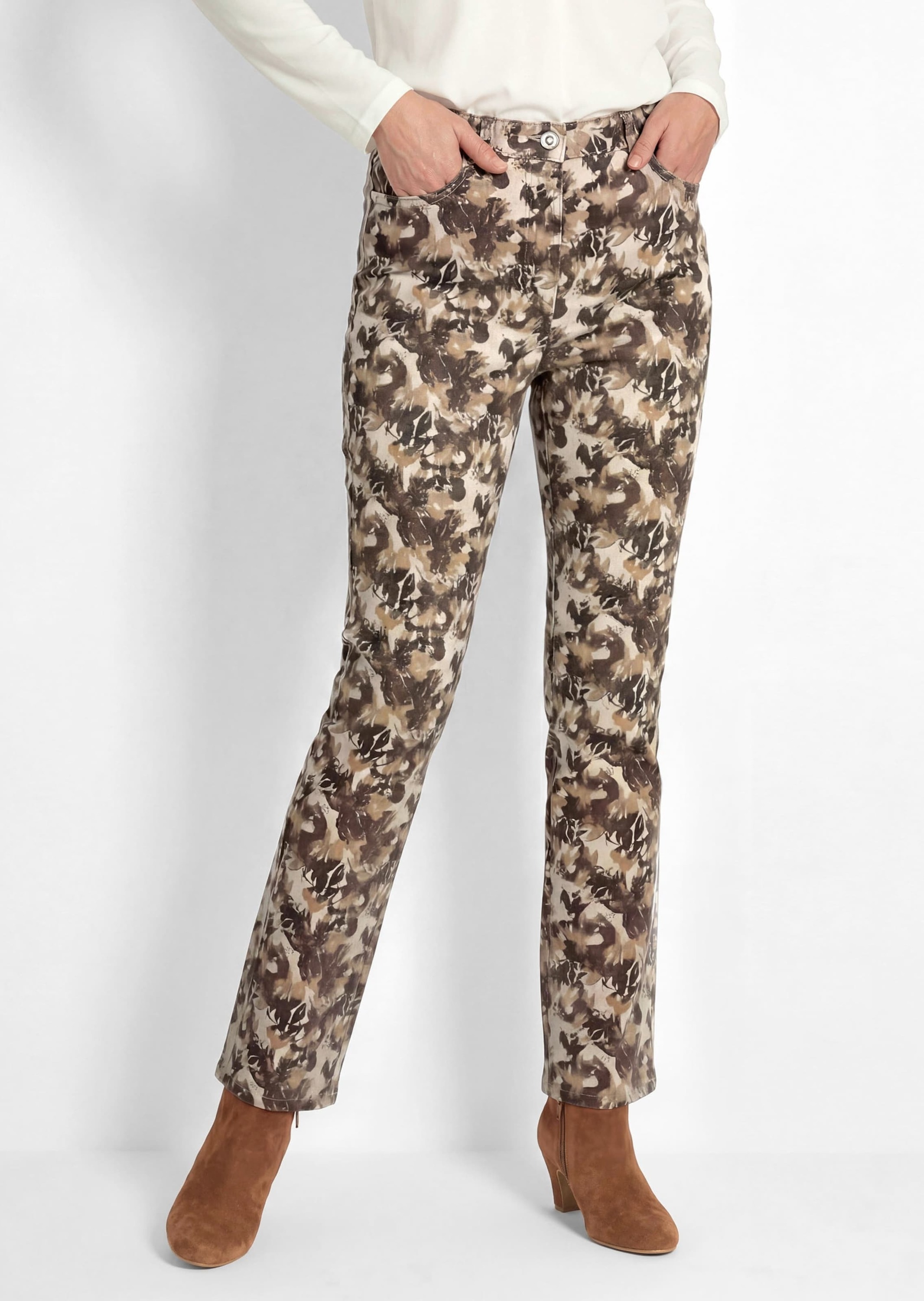 GOLDNER 2-in-1-Hose »Kurzgröße Druckhose LOUISA im Jeans-Look«  kombistarker Alloverprint