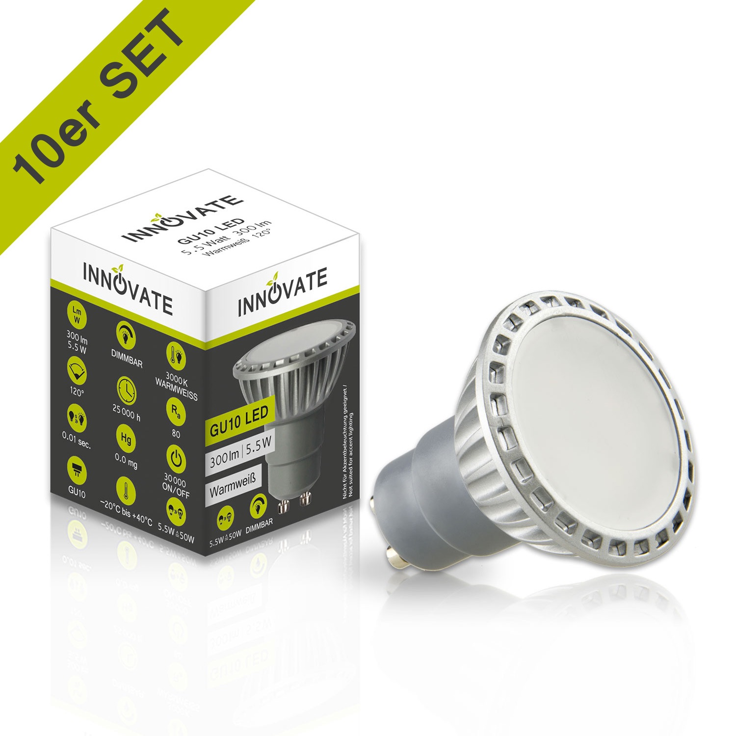GU10 LED-Leuchtmittel in praktischem 10er-Set