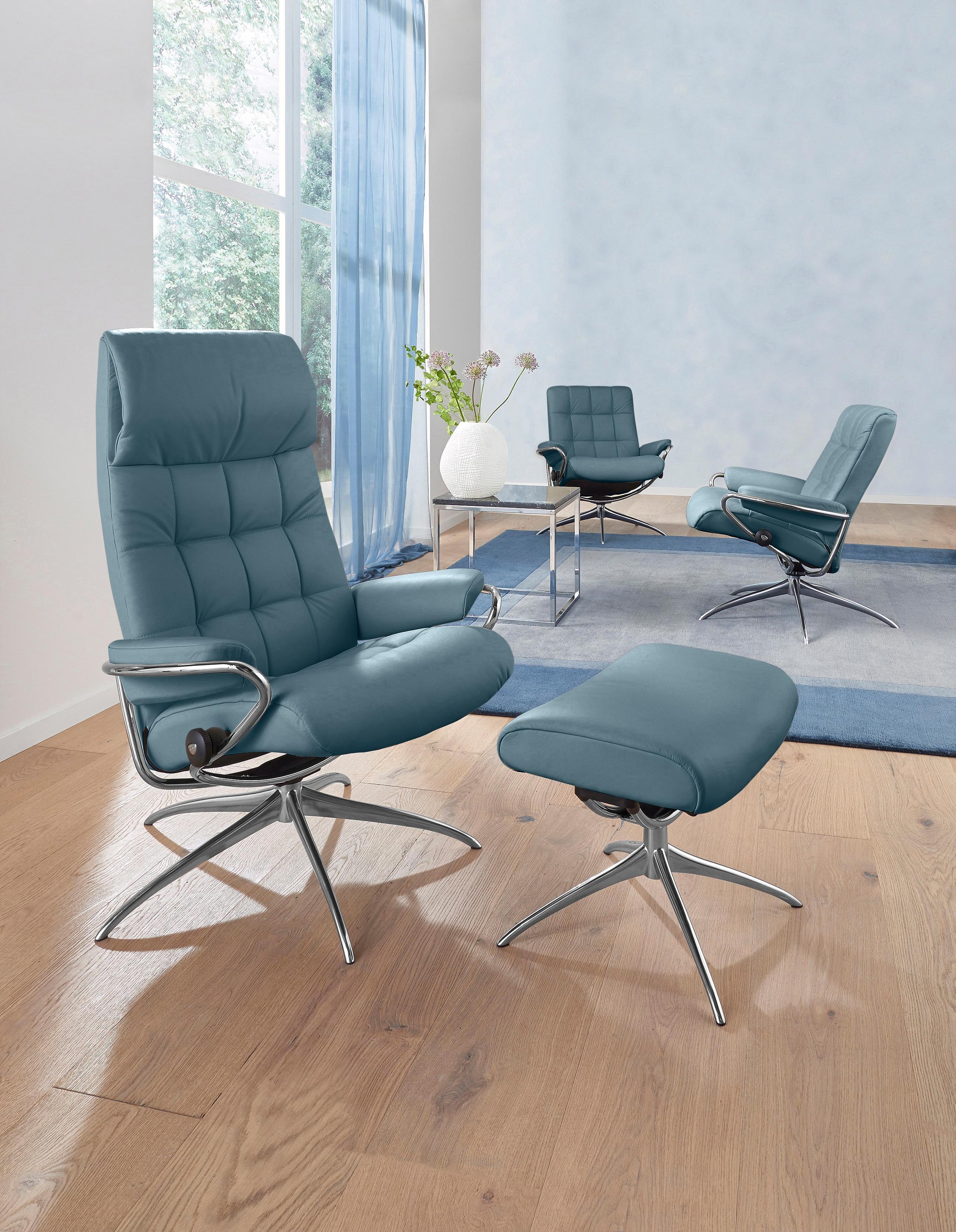 Stressless® Relaxsessel »London«, (Set, Relaxsessel mit Hocker), mit Hocker, High Back, mit Star Base, Gestell Chrom