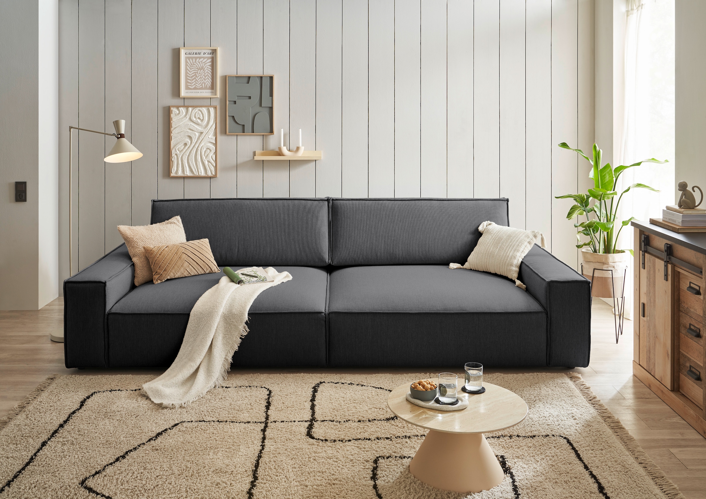 Home affaire Big-Sofa »NEU: SHERWOOD XXL, Big-Sofa (316cm), extra tiefe Sitzfläche 95 cm«, bequemer Sitzkomfort, Cord u. Leinenoptik, Kedernaht