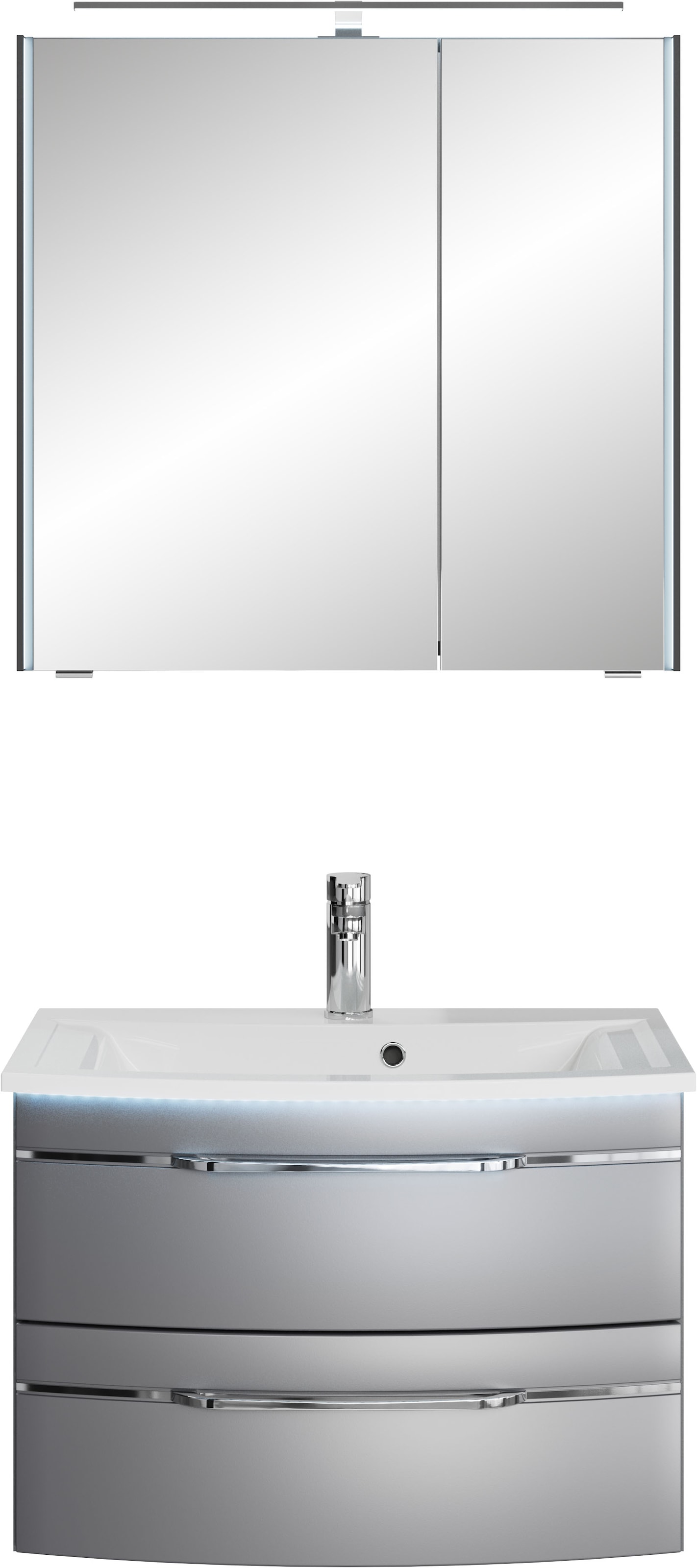 Saphir "Serie 7045 2-teilig Mineralmarmor-Waschtisch mit LED-Spiegelschrank" Set, 2 Stk. tlg.