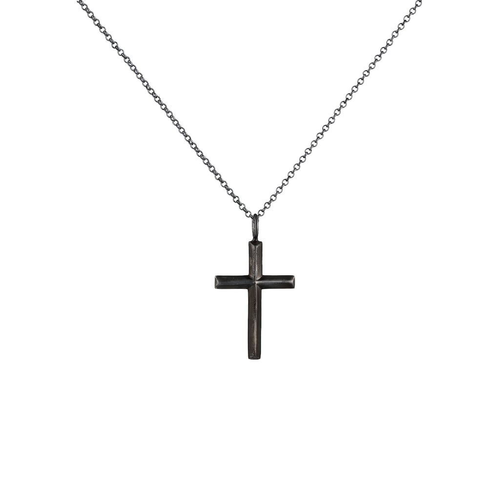 Kuzzoi Lange Kette »Herren mit Kreuz Oxidiert Massiv 925 Silber«