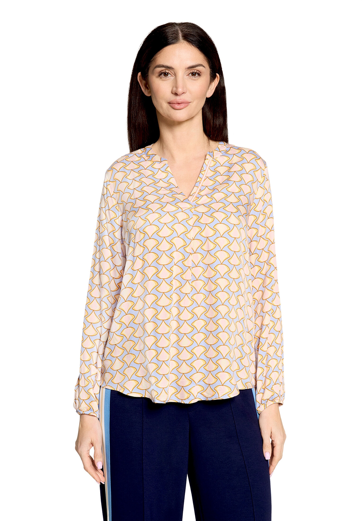 Cartoon Graphic Print Pullover Blouse Blue/Apricot Size 34 4