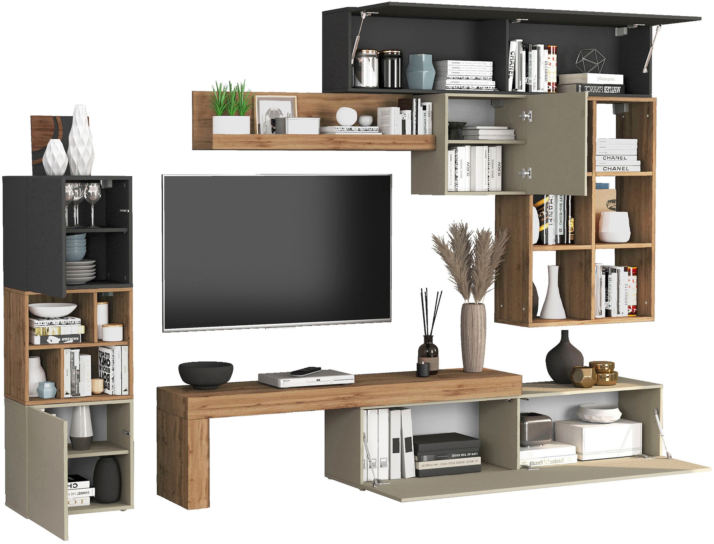 INOSIGN Wohnwand »Chronos Wohnwand, Medienwand, 8-er set« Set, 8 Stk. tlg.