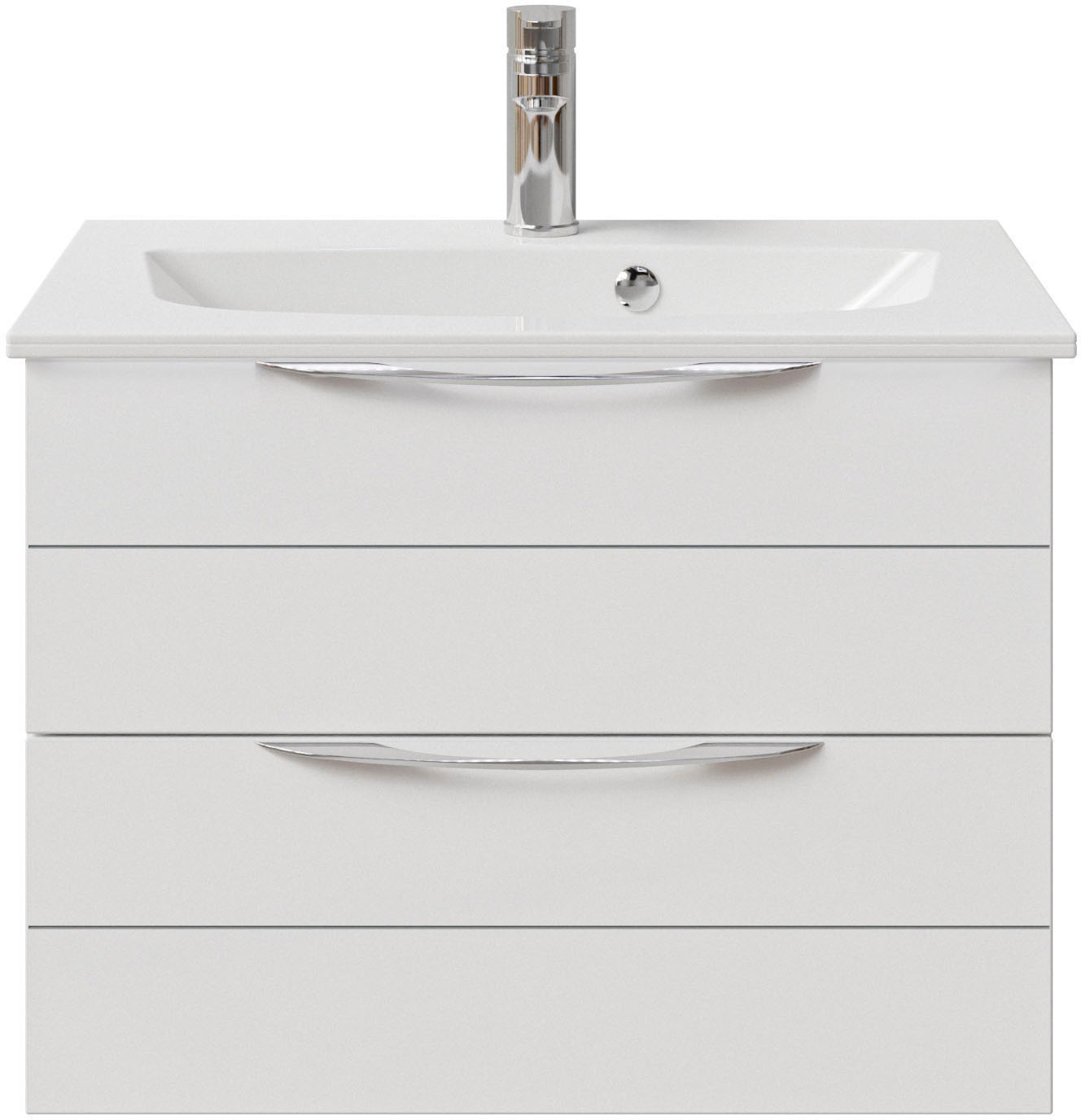 Saphir Badmöbel-Set »Serie 6025 2-teilig Mineralmarmor-Waschtisch mit LED-Spiegelschrank«, (2 St.), Waschplatz 67 cm breit, 2 Schubladen, 2 Spiegel-Türen, inkl Türdämpfer
