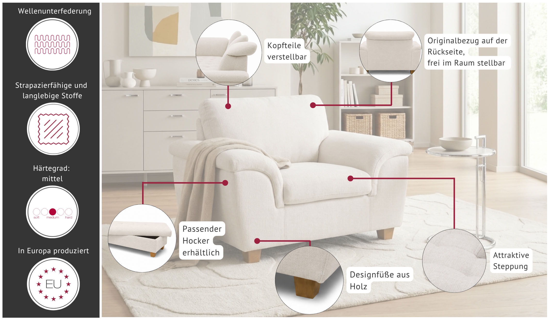 OTTO home Sessel »Egedal Sitzbreite 58 cm, Holzfüße« aus pflegeleichtem, weichem Luxus-Microfaser
