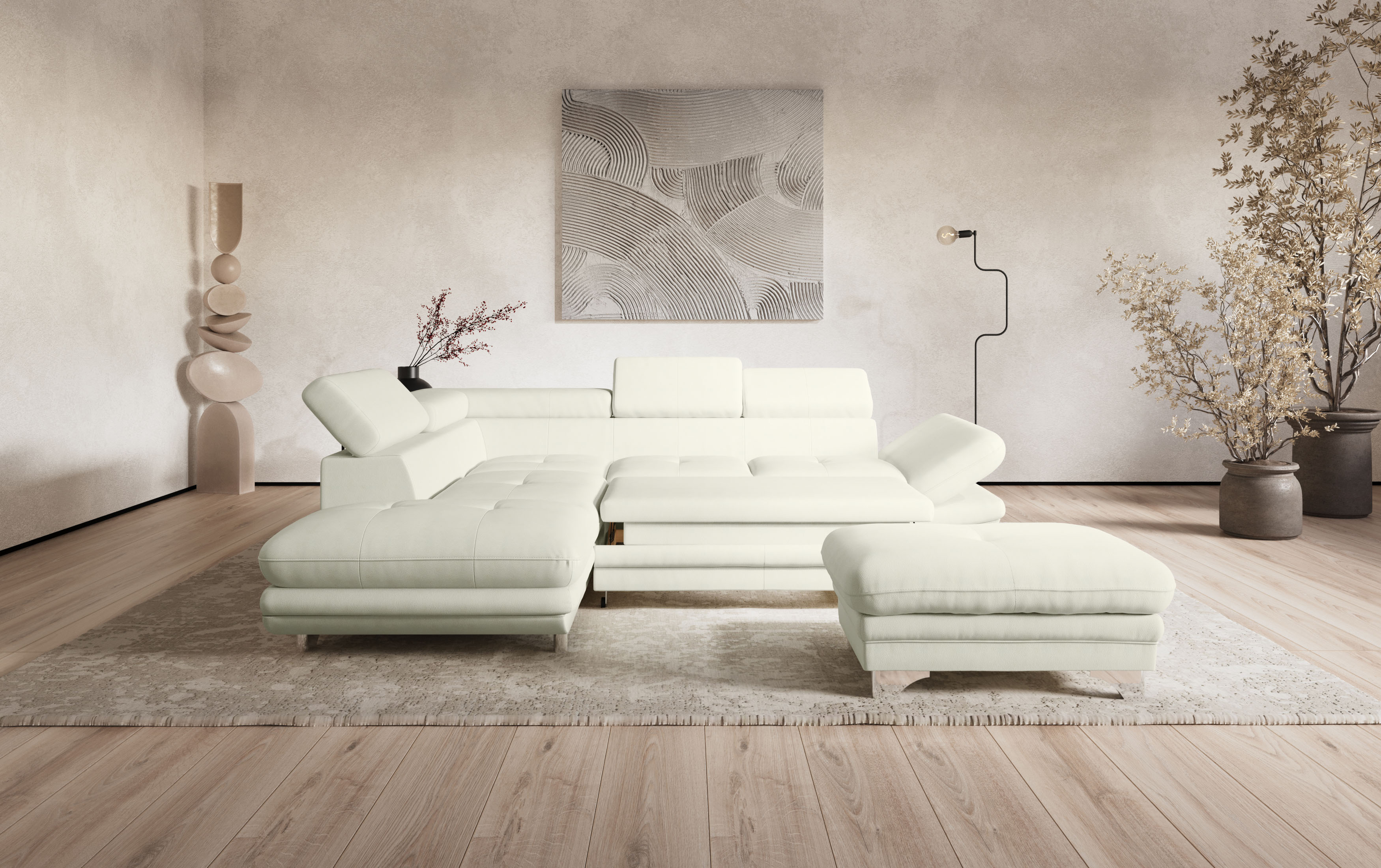 COTTA Ecksofa "Enterprise L-Form, B: 277 cm x L: 238 cm, bequeme Wellenunterfederung" Arm- & Kopfteilverstellung, optional Schlaffunktion