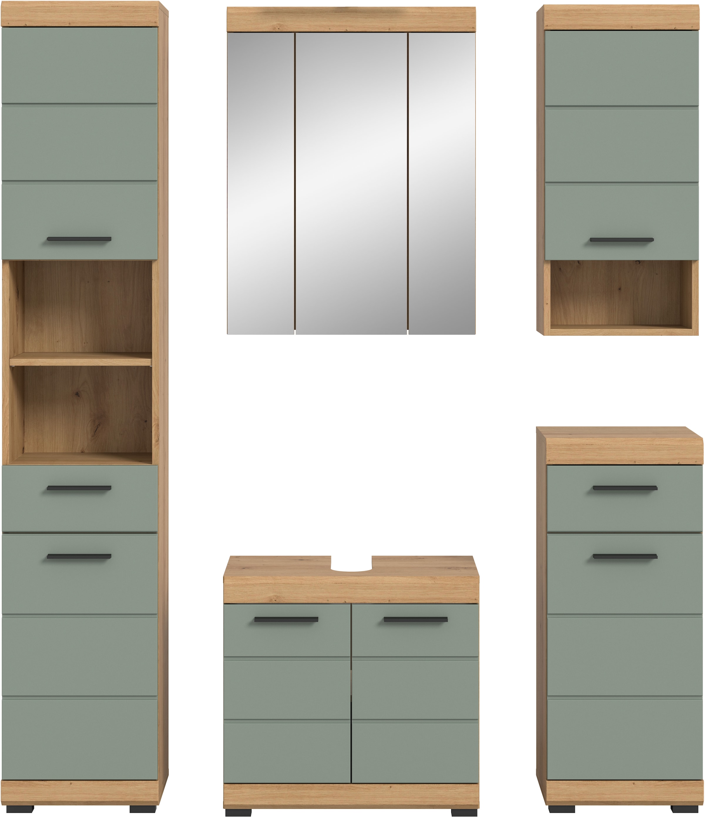 INOSIGN Badmöbel-Set »Siena, 5 teilig, bestehend aus:«, (Set), Hochschrank, WBU, Spiegelschrank, Unterschrank, Hängeschrank