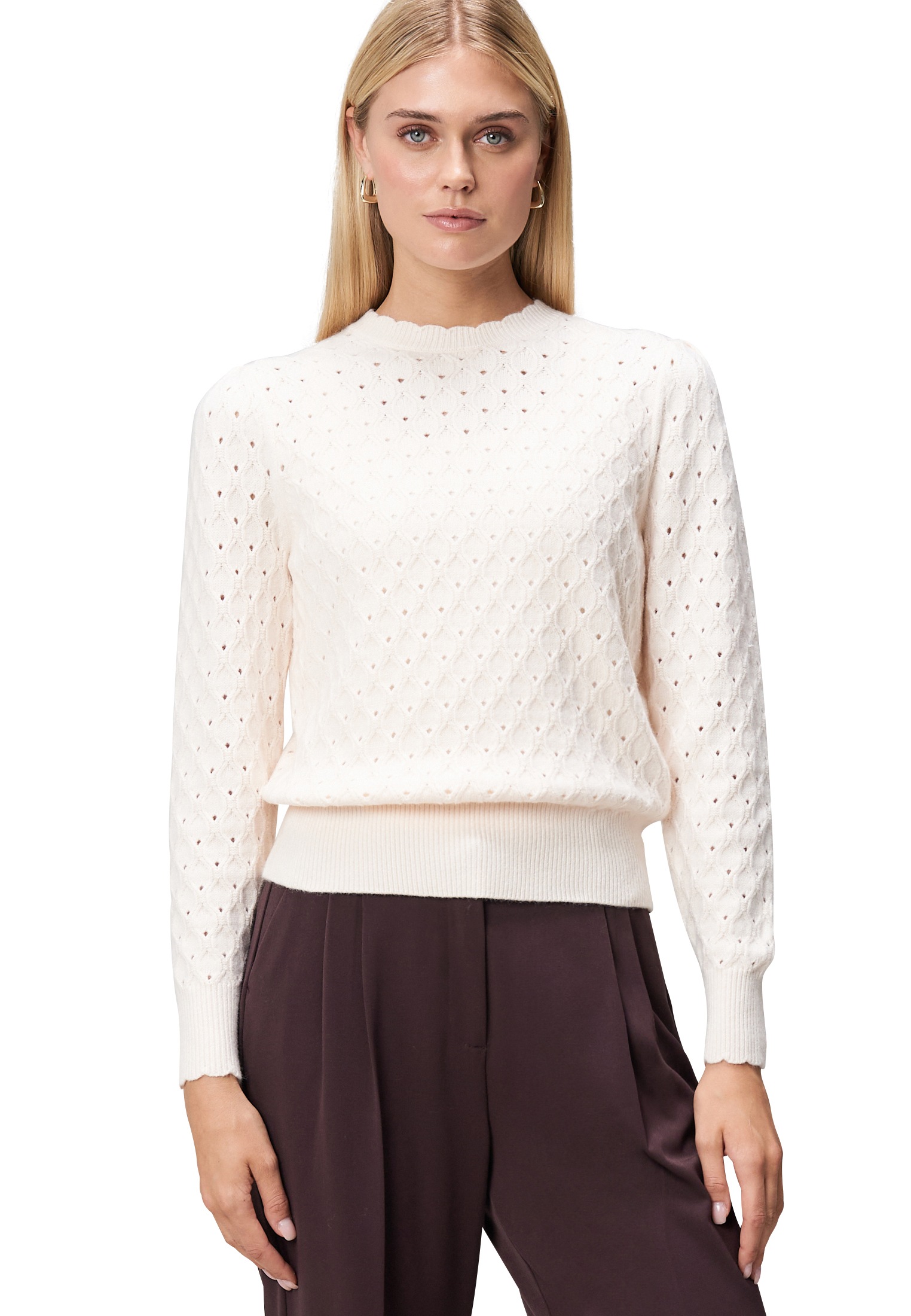 Zero Strickpullover "Damen Pullover mit Lochstrickmuster" 1 Stk. tlg. Lochm günstig online kaufen