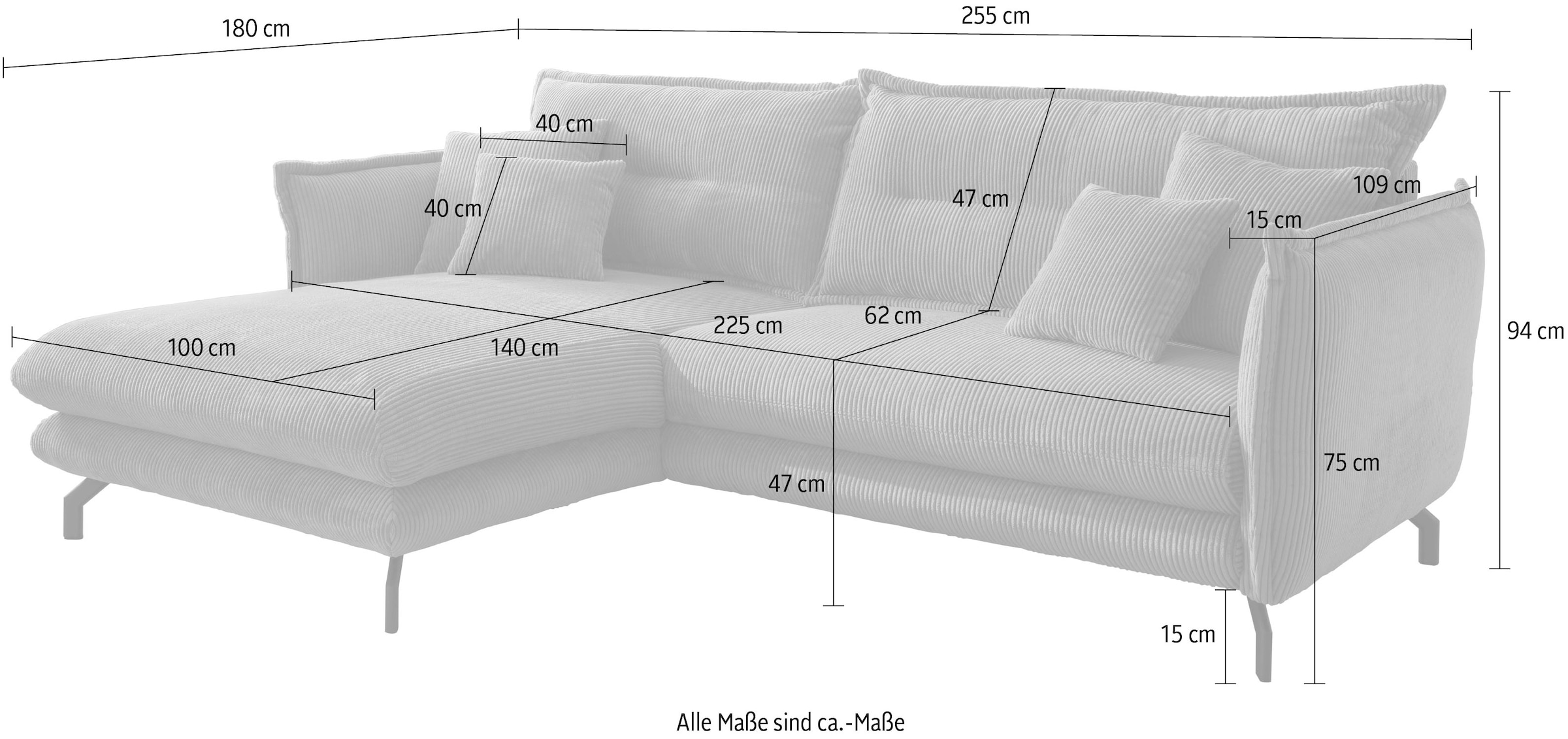 Home affaire Ecksofa »Lazio modern und bequem, schmale Armlehnen, tolle Detailverarbeitung« zwei verschiedene Fußfarben wählbar