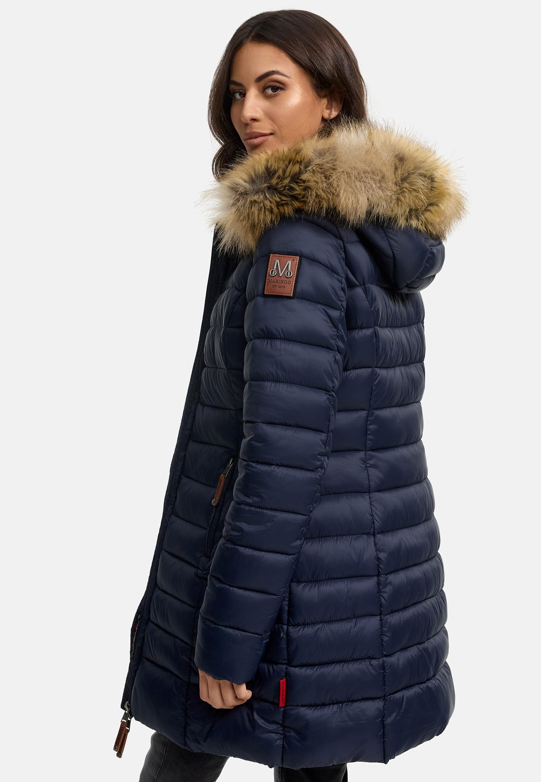 Marikoo Steppmantel »Rose-Stepp«, zeitloser Winterparka mit großer Kunstfellkapuze