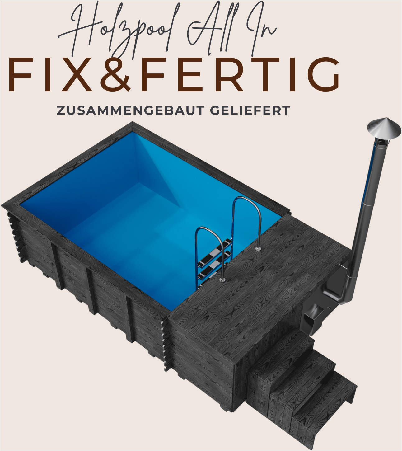 EDEN Holzmanufaktur Rechteckpool »Fix&Fertig All In«, (Set, 6 tlg.), inkl. Dämmung, Sandfilter, Skimmer, LED, Holzofen