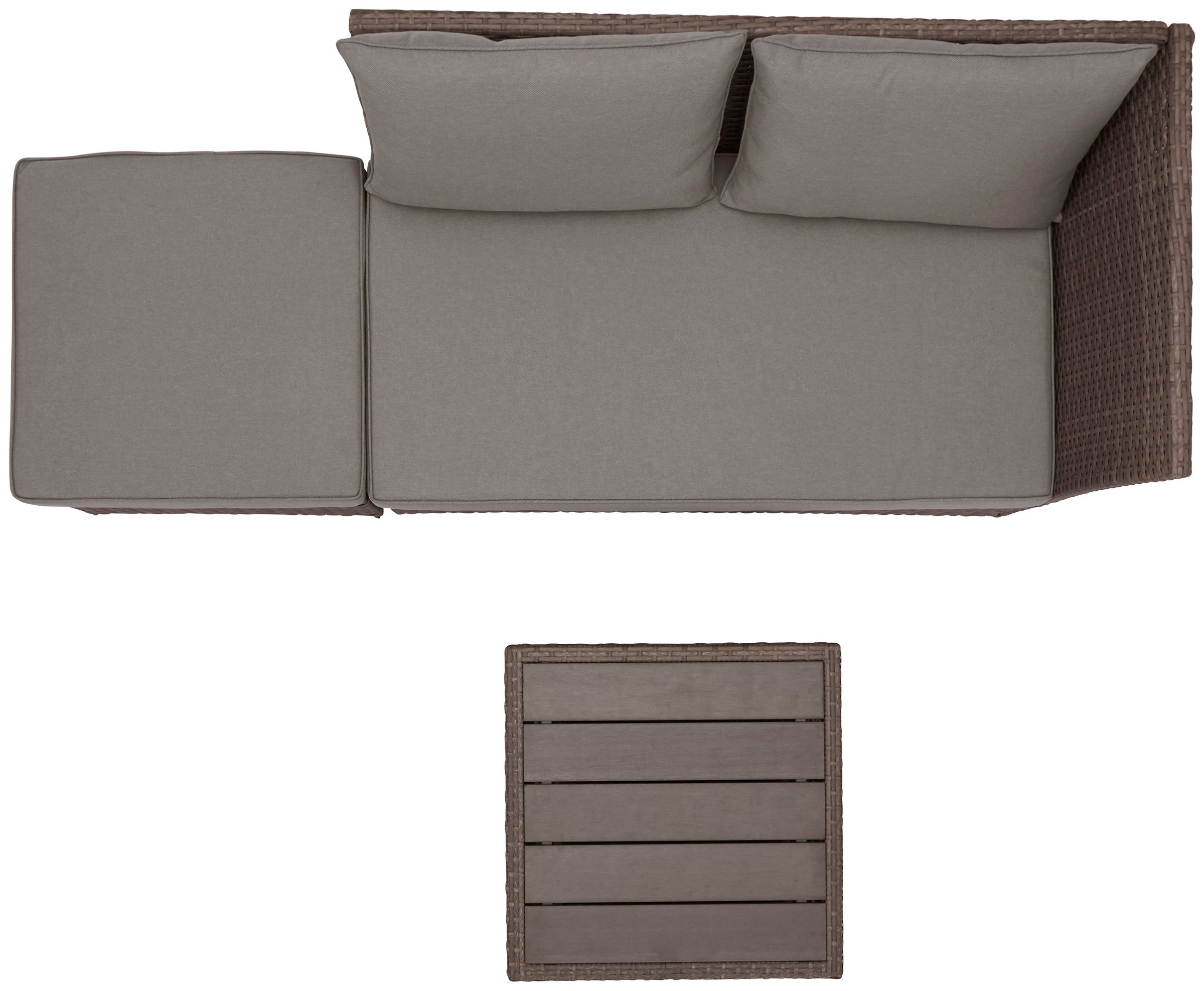 KONIFERA Gartenlounge-Set »Marseille Premium«, (7 tlg.), 2er Sofa, 1 Hocker, Tisch 57x57x36-63 cm, Polyrattan