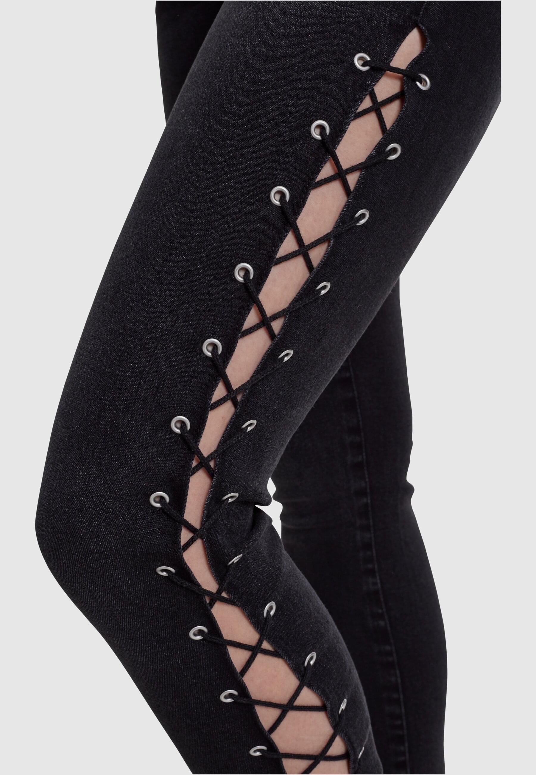 URBAN CLASSICS Bequeme Jeans »Urban Classics Damen Ladies Denim Lace Up Skinny Pants«, (1 tlg.)
