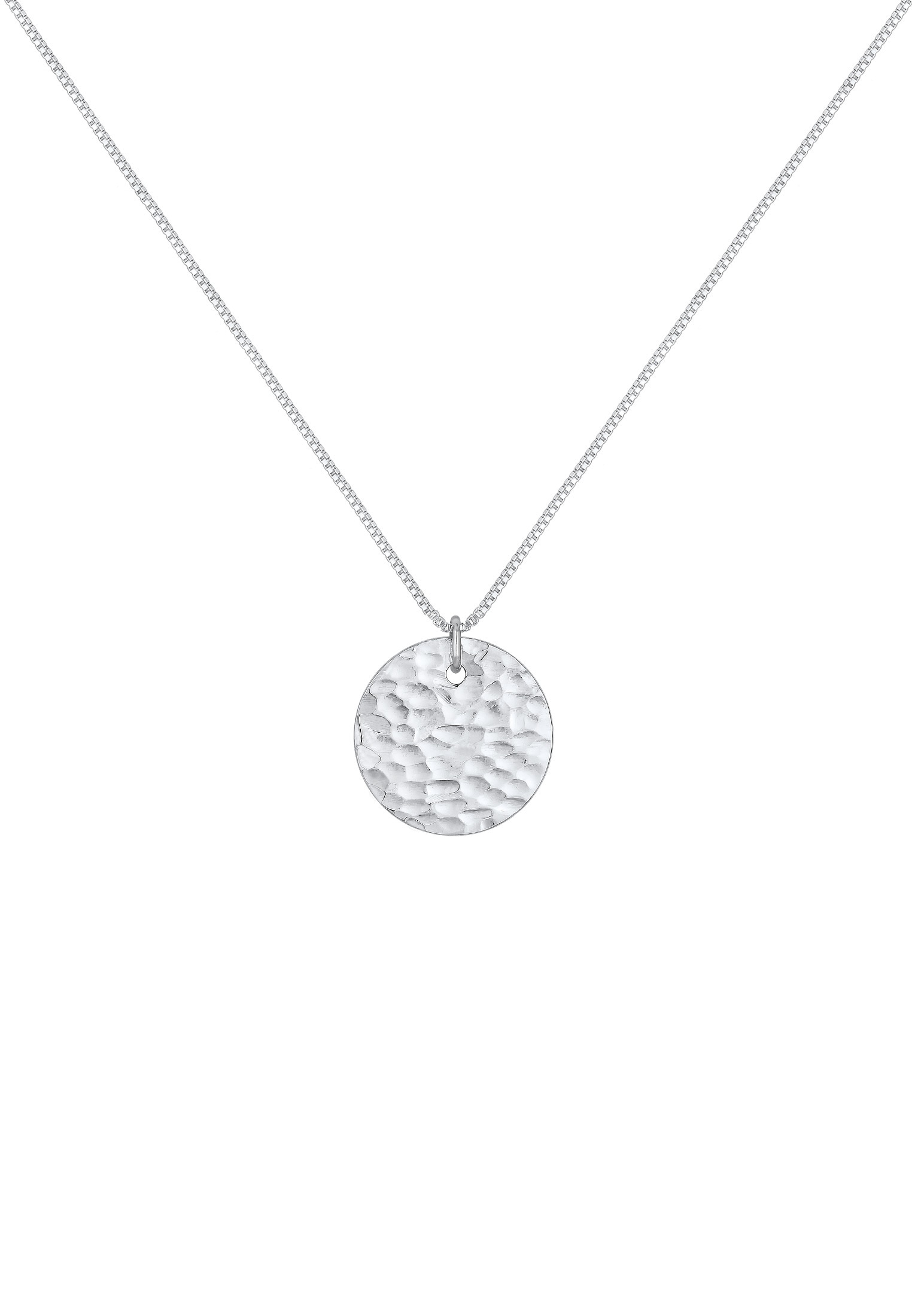 Elli Kette mit Anhänger »Plättchen Kreis Rund Gehämmert 925 Silber«