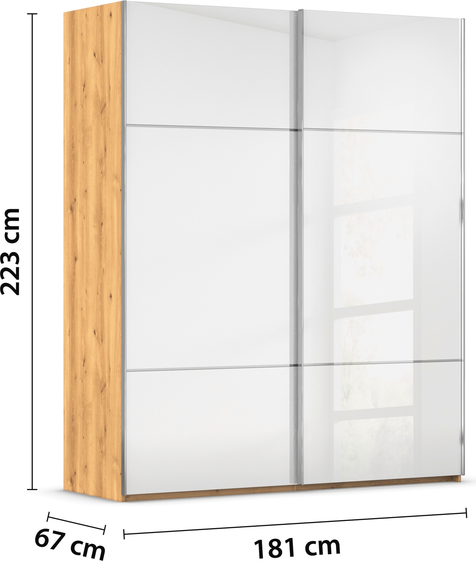rauch Schwebetürenschrank »Kleiderschrank Schrank Garderobe Schlafzimmerschrank SCALE-TRIO«, edle dreigeteilte Front mit 2 Zierleisten Glasfront MADE IN GERMANY
