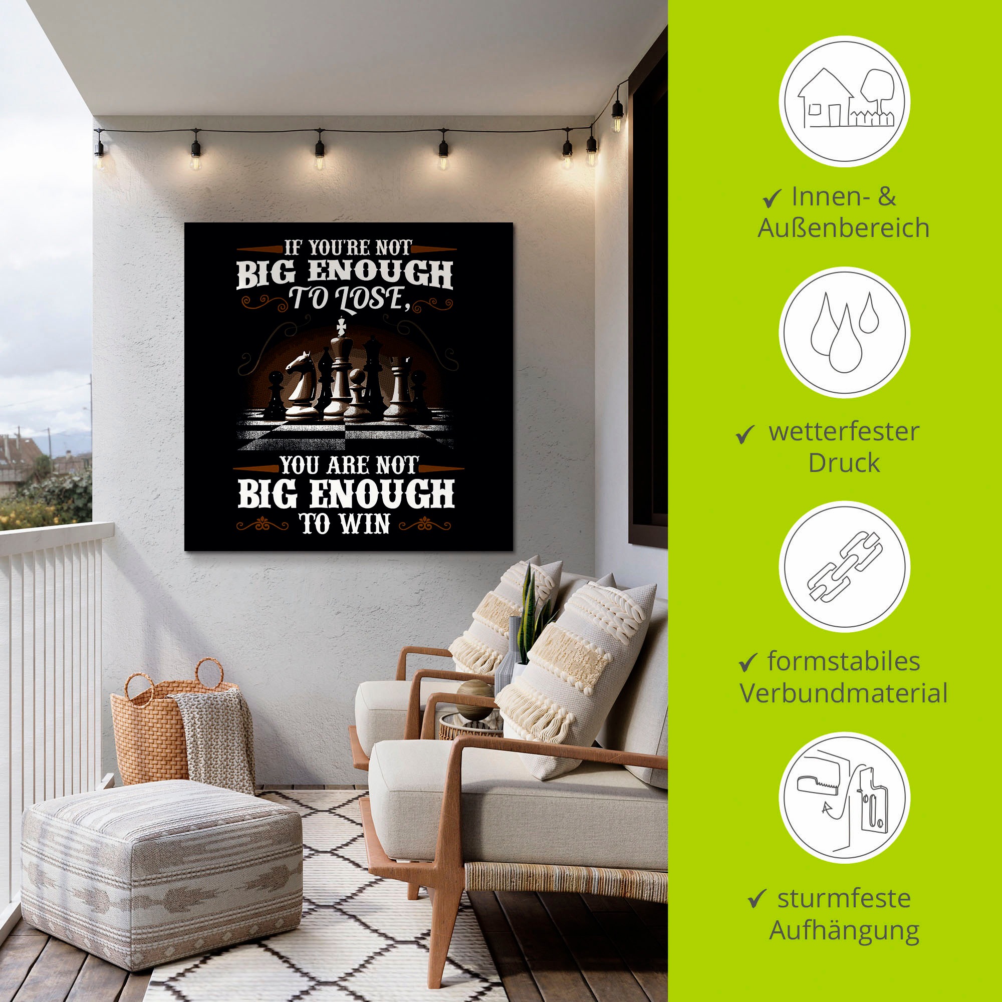 Artland Alu-Dibond-Druck »Inspirierender Spruch für Schach«, Sprüche & Texte, (1 St.), für Innen- und Außenbereich geeignet, Outdoorbild