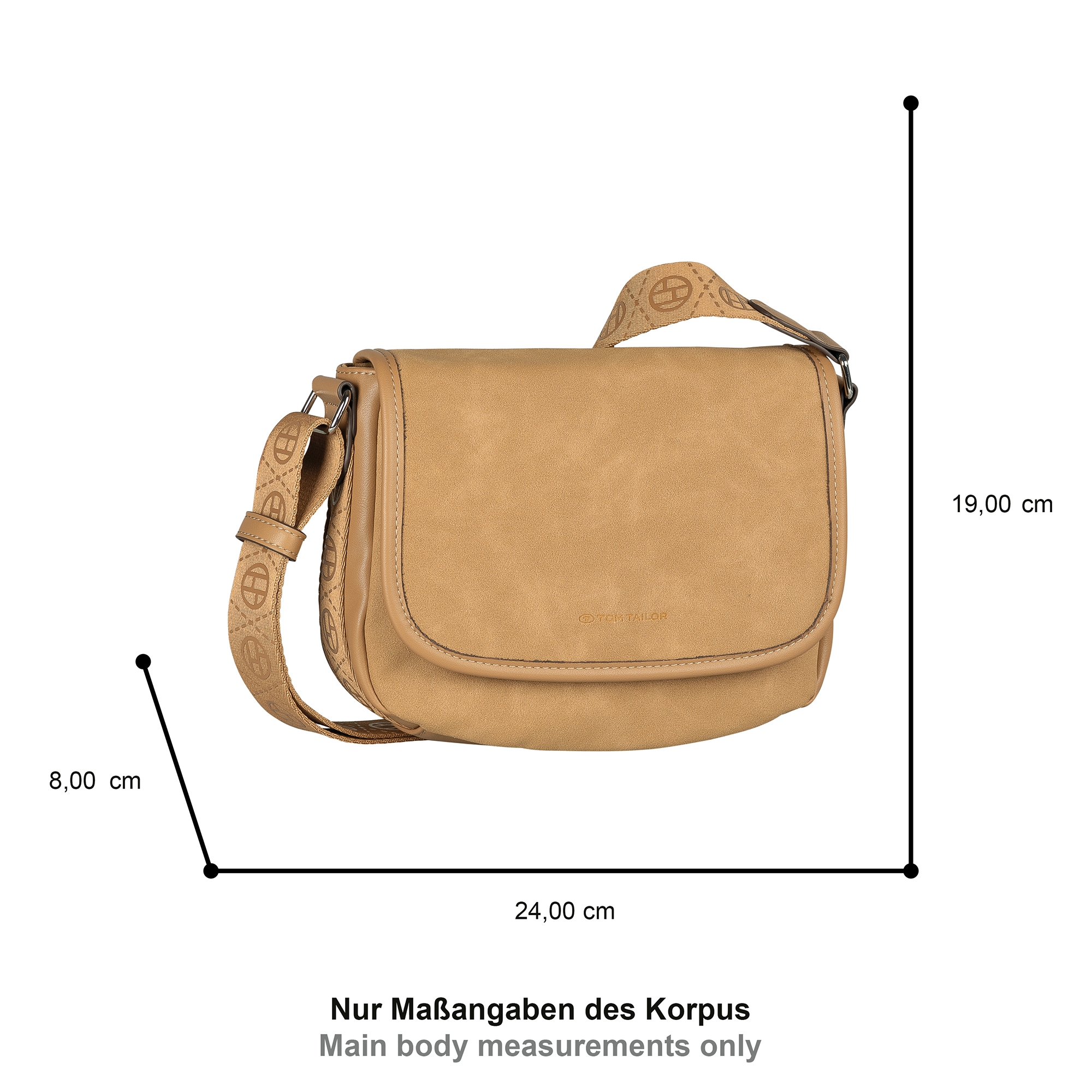 TOM TAILOR Satteltasche »Yara«, feines Nubukimtat mit Glattlederimitat sowie Gewebeband mit Logodruck