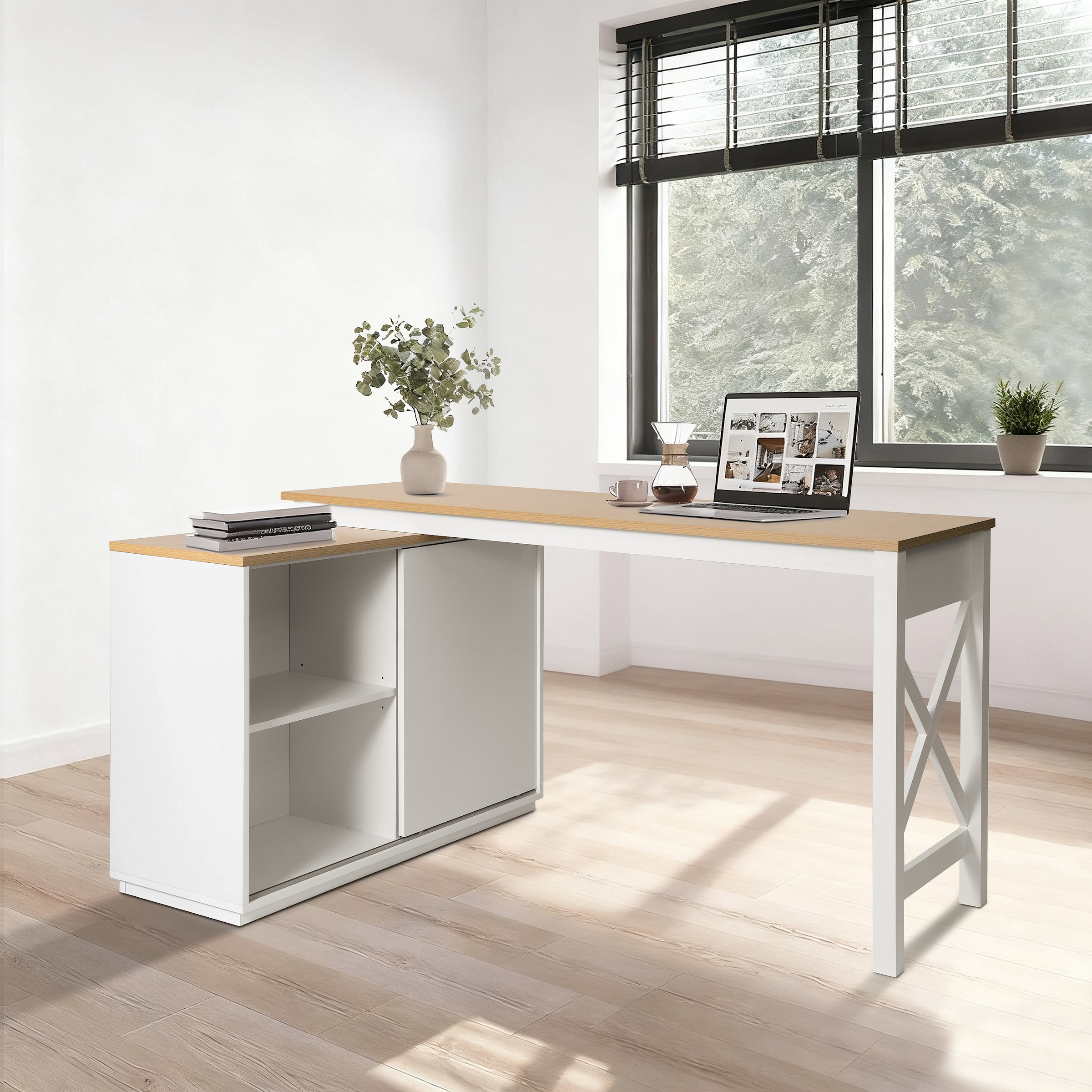OTTO home Eckschreibtisch »SILBA« viel Stauraum, mit Schiebetür, Breite: 100 cm