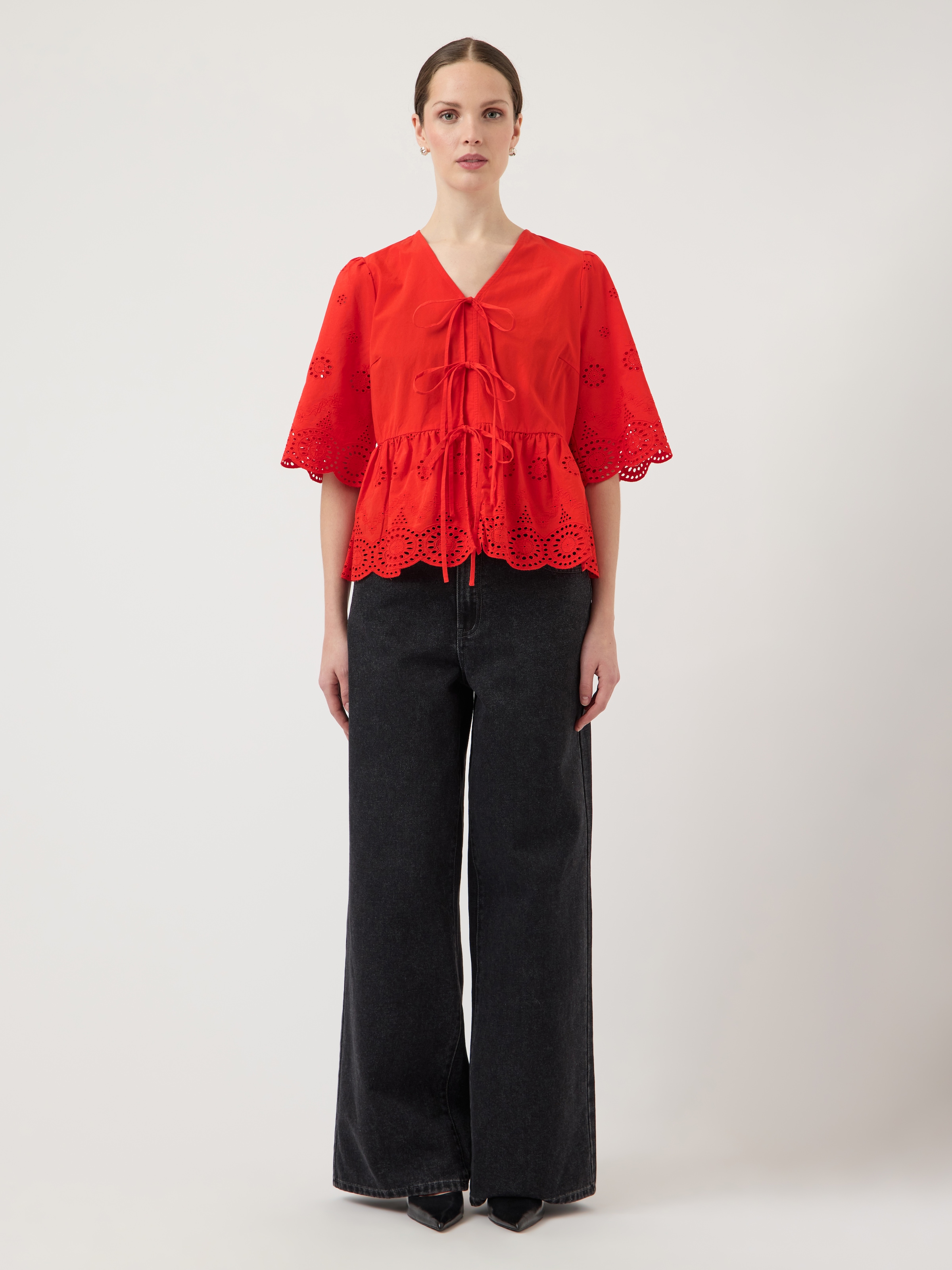Y.A.S Spitzenbluse »YASCORNELIA 2/4 TIE TOP S. NOOS« Baumwolle, regular fit