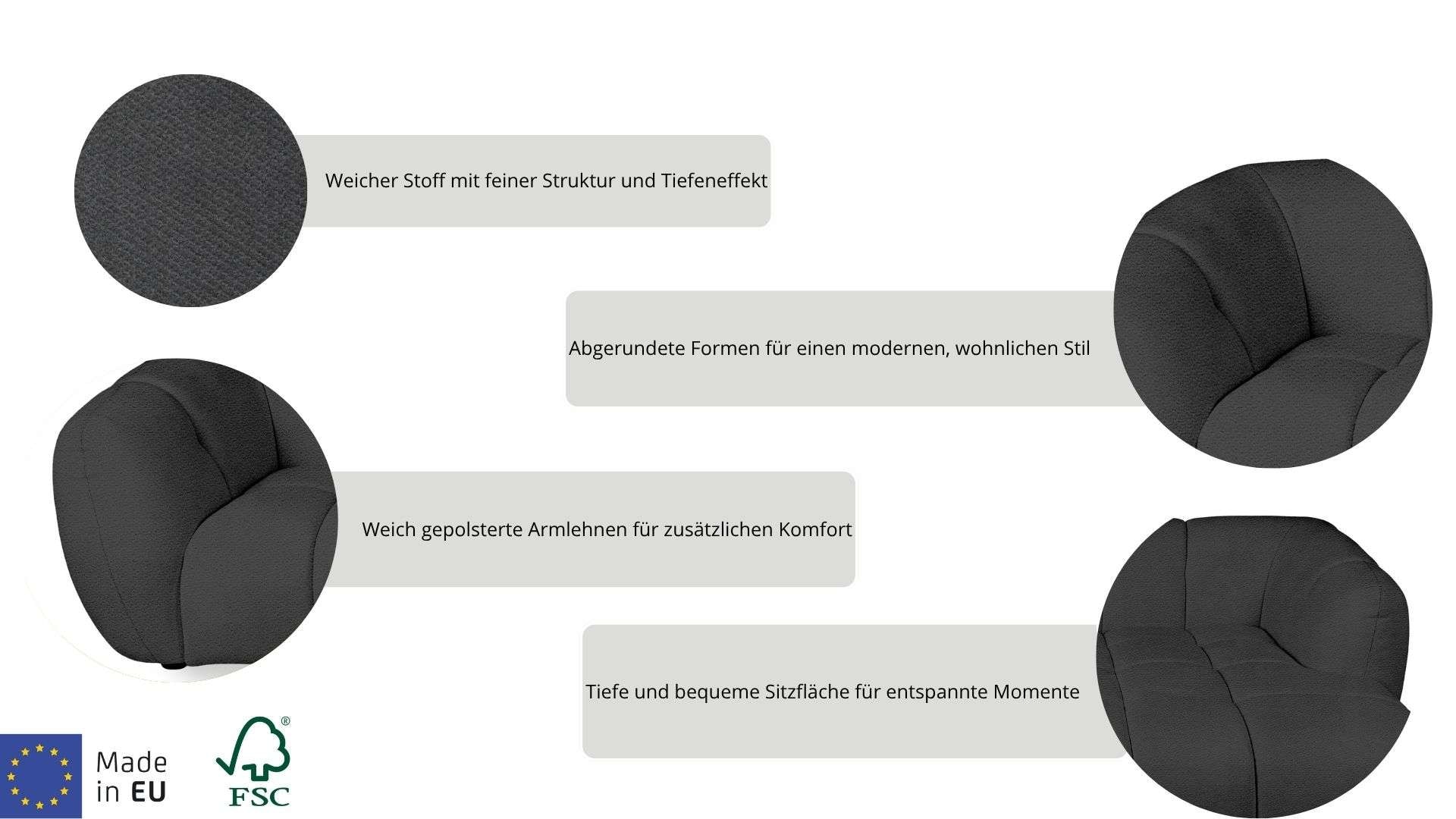 OTTO home Ecksofa »Gerron, Struktur-Chenille-Stoff mit Mélange-Effekt« Breite 271 cm, L-Form, vertikale Steppung, organische Rundungen