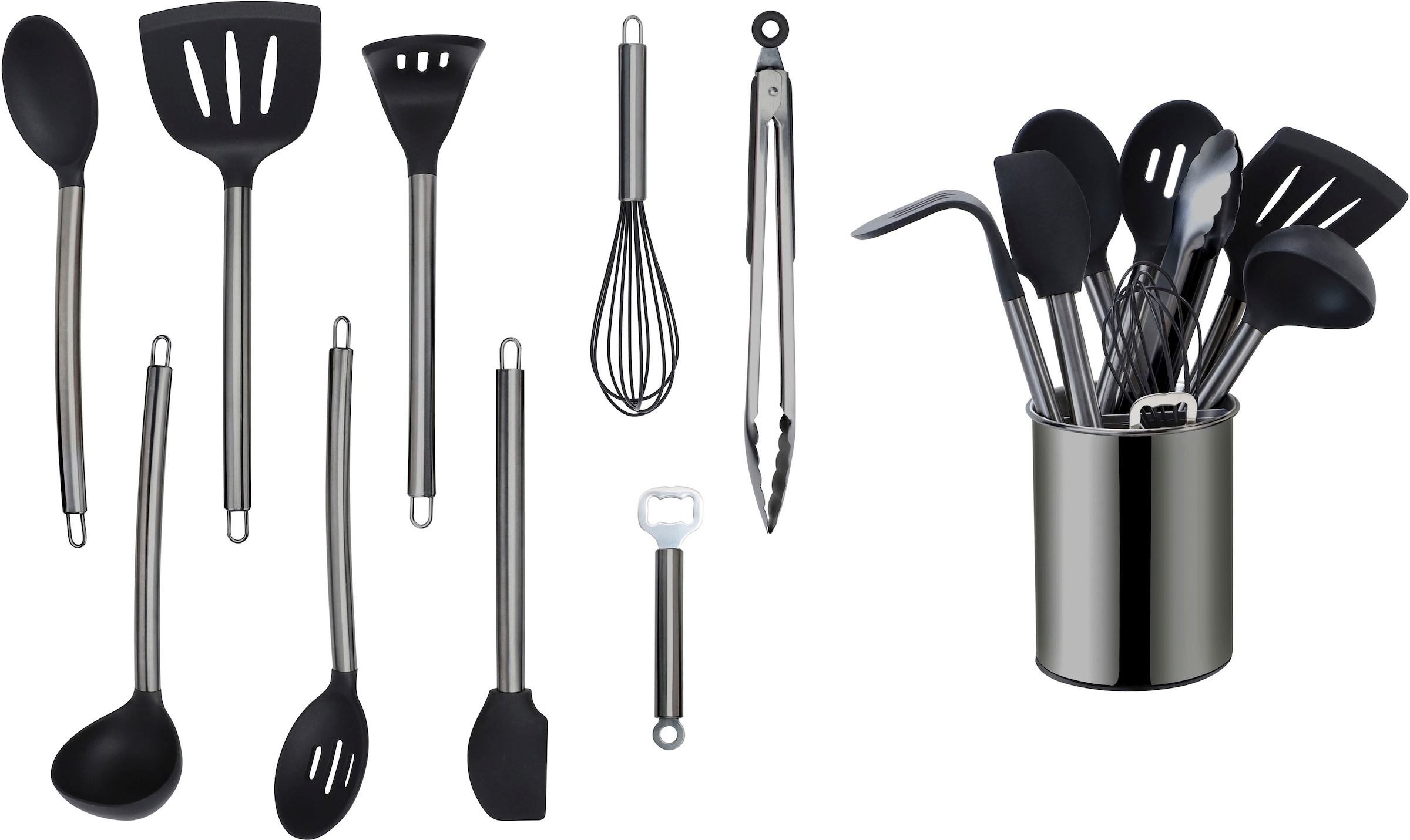 ECHTWERK Küchenorganizer-Set, (Set, 10 tlg.), Kochbesteck mit Edelstahlgriff, Antihaft Silikon, Utensilienhalter