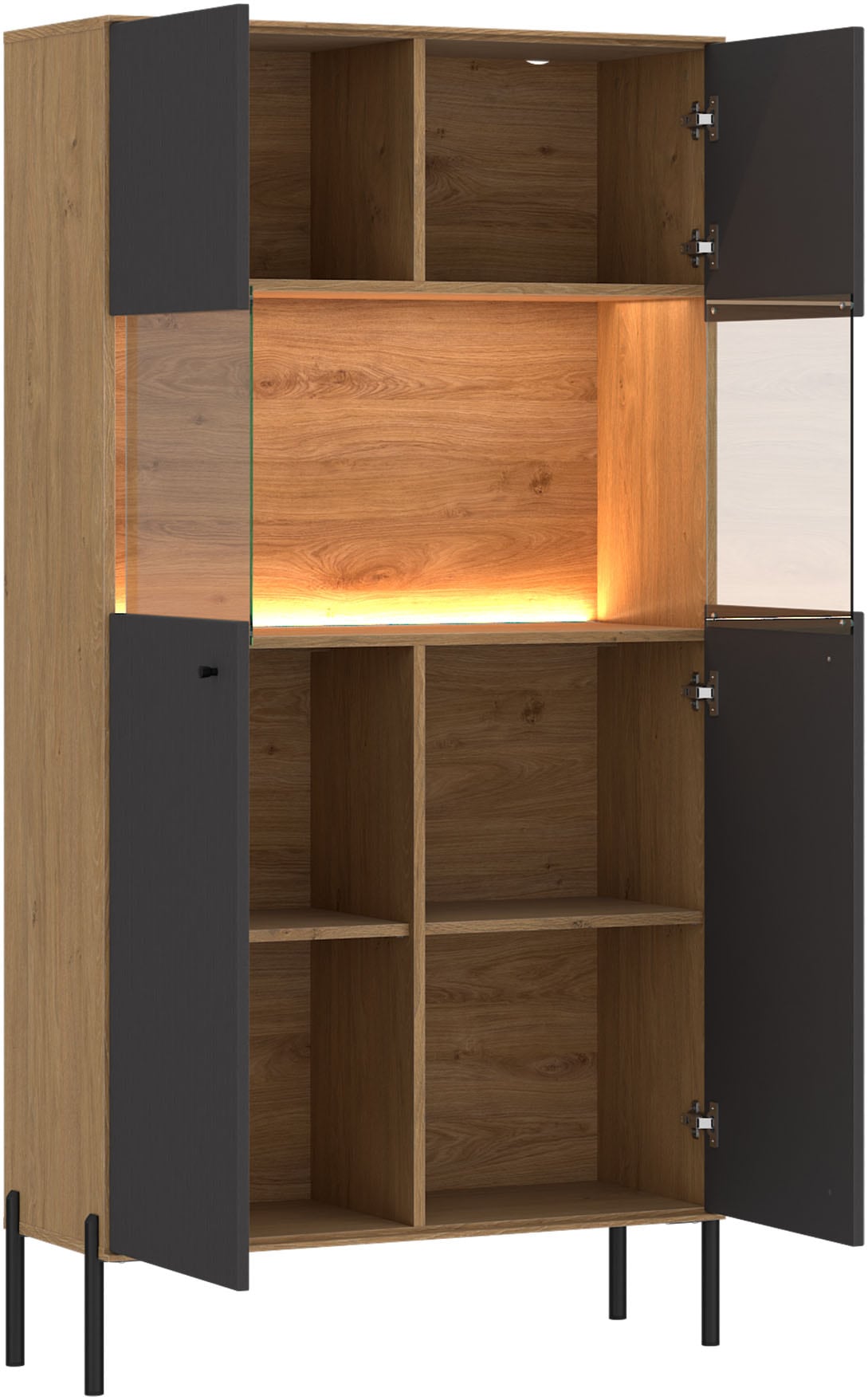 OTTO home Vitrine Vitrine, Breite 90 cm, mit geriffelten Fronten, auf Metallfüßen